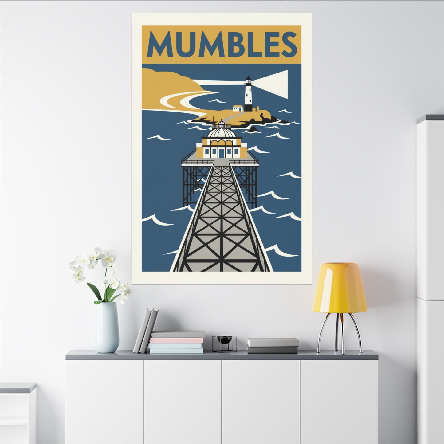 Mumbles Pier Lighthouse Vintage Travel Canvas