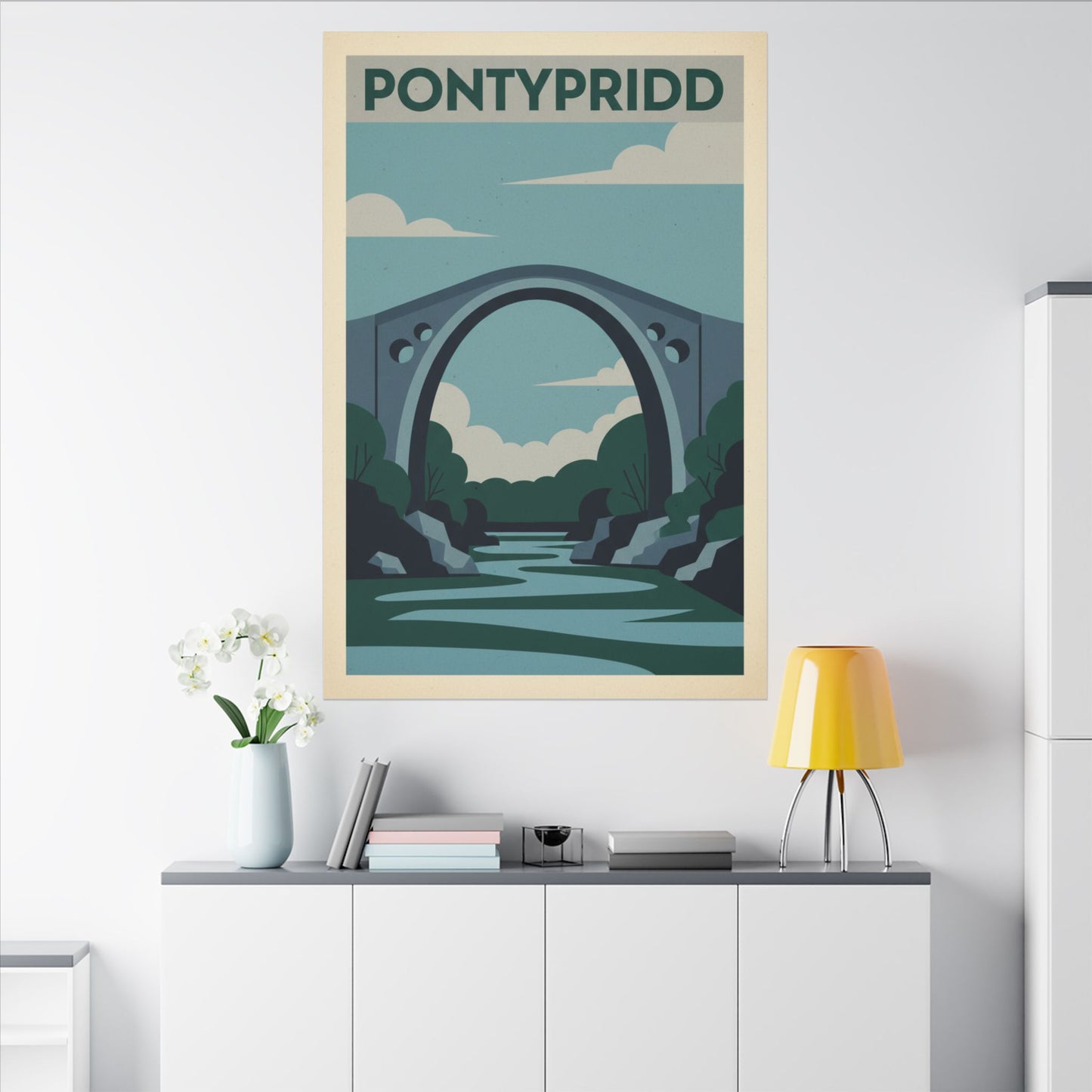 Pontypridd Bridge Matte Canvas Wall Art Vintage Travel Poster Print