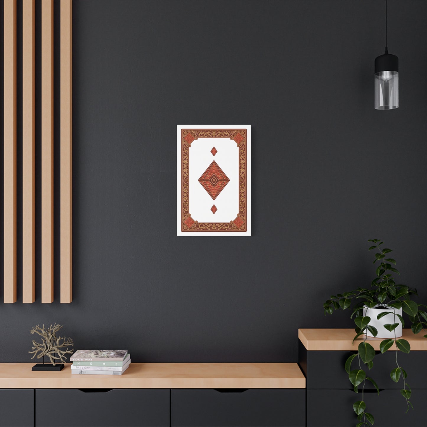 Red Geometric Diamond Canvas Art — Stretched Matte Wall Decor