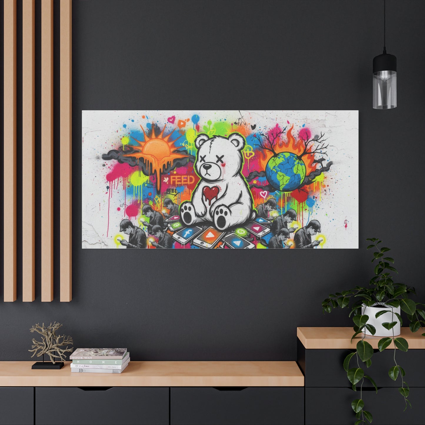 Graffiti Teddy Bear Matte Canvas Wall Art — Colourful Urban Pop Street Art Print