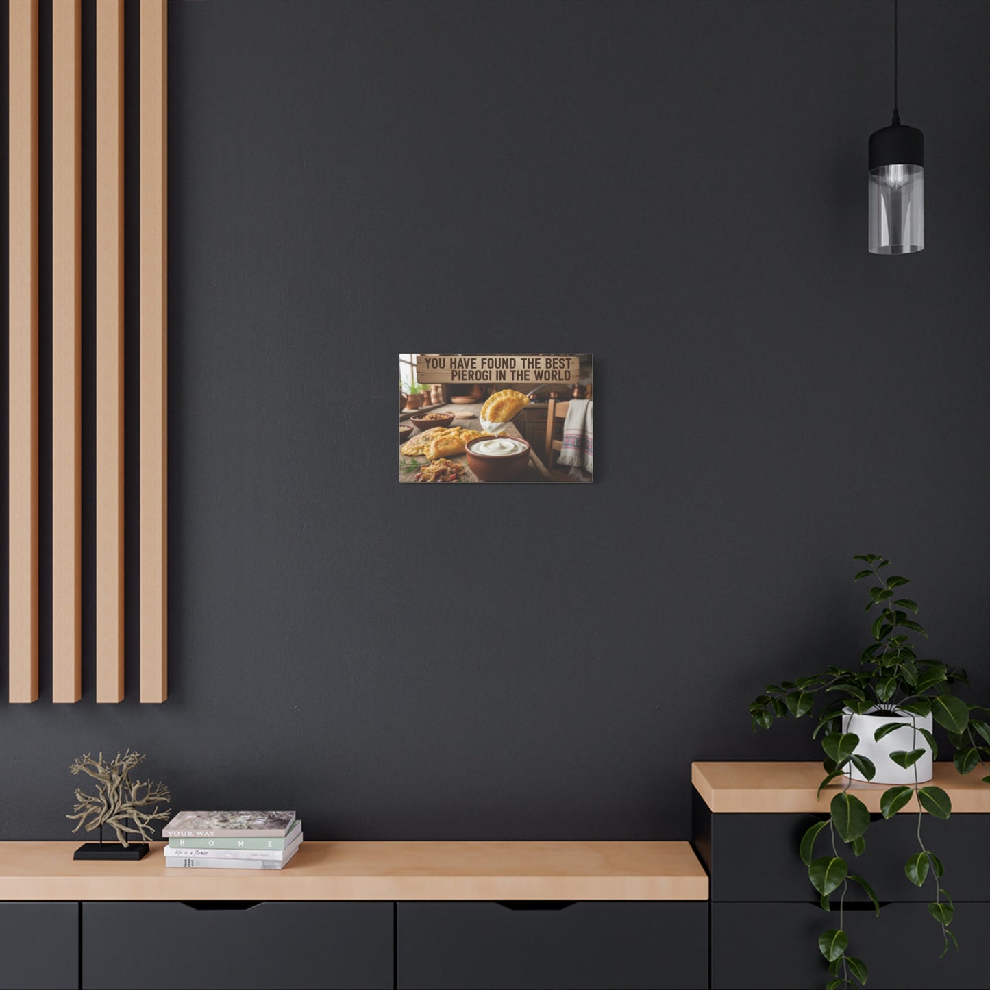 Pierogi Kitchen Canvas Wall Art — Rustic Food Canvas with Sour Cream Dip