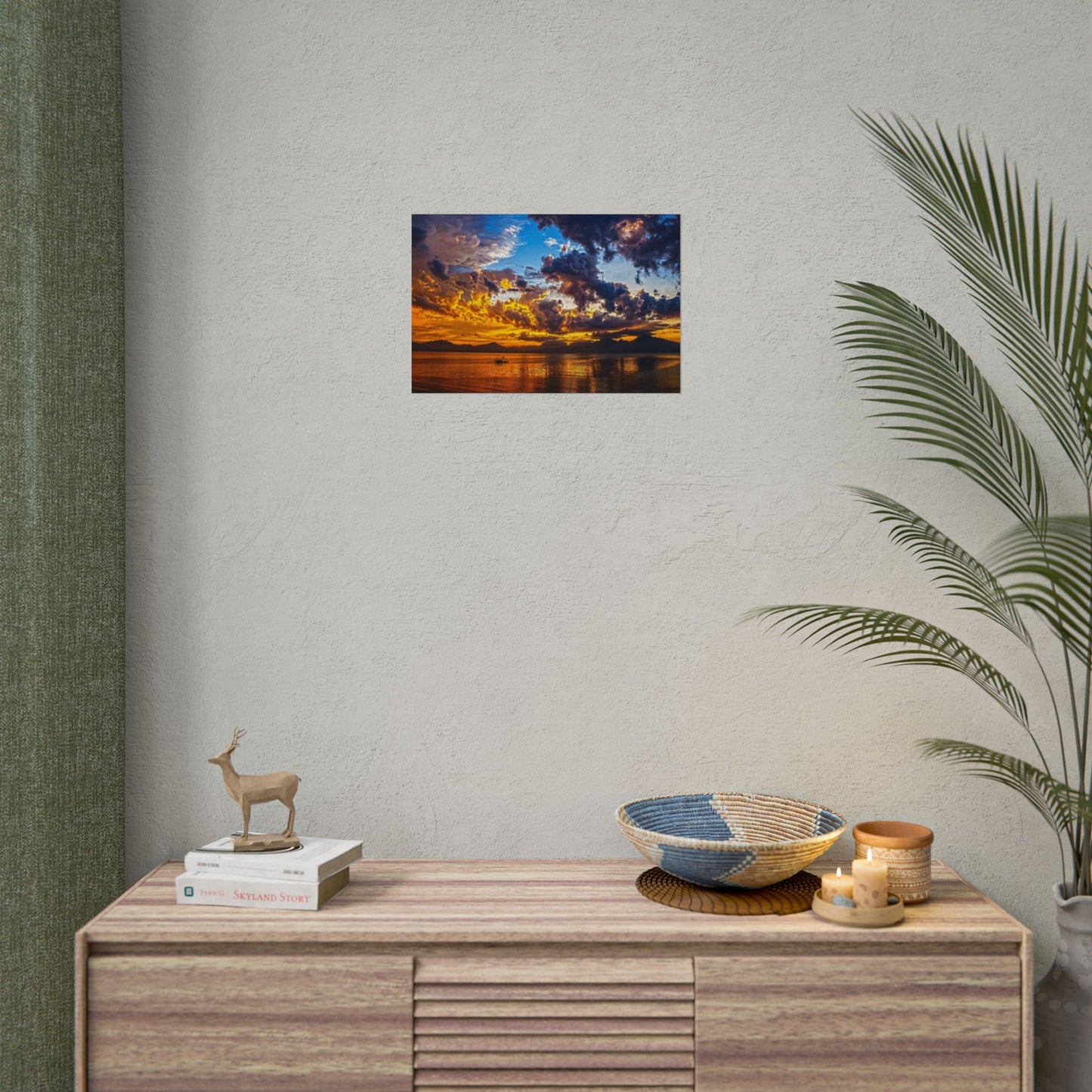 Sunset Over Lake Rolled Poster — Dramatic Golden Sky Photography Wall Art