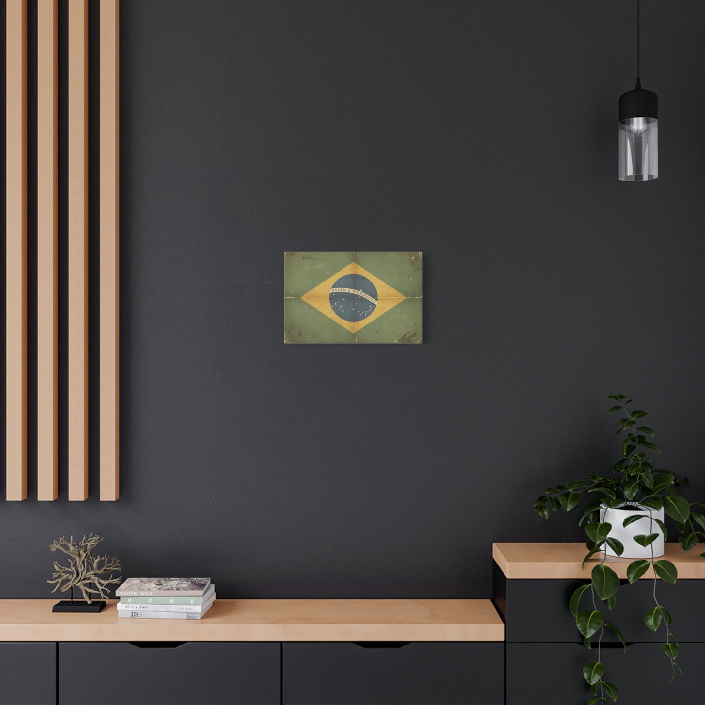 Brazil Flag Vintage Canvas Print — Vintage 'Ordem e Progresso' Stretched Matte Wall Art