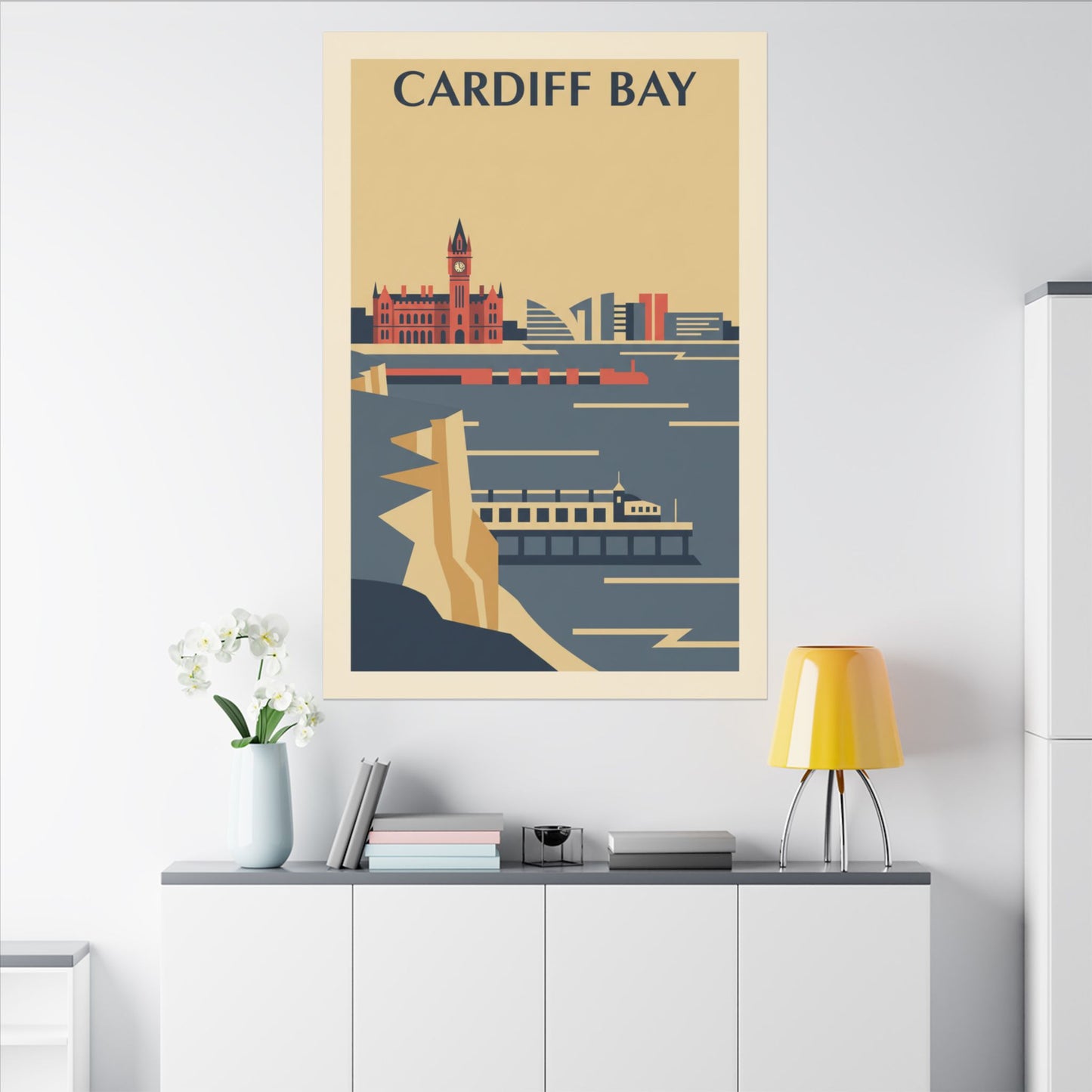 Cardiff Bay view from Penarth Retro Travel Poster Canvas