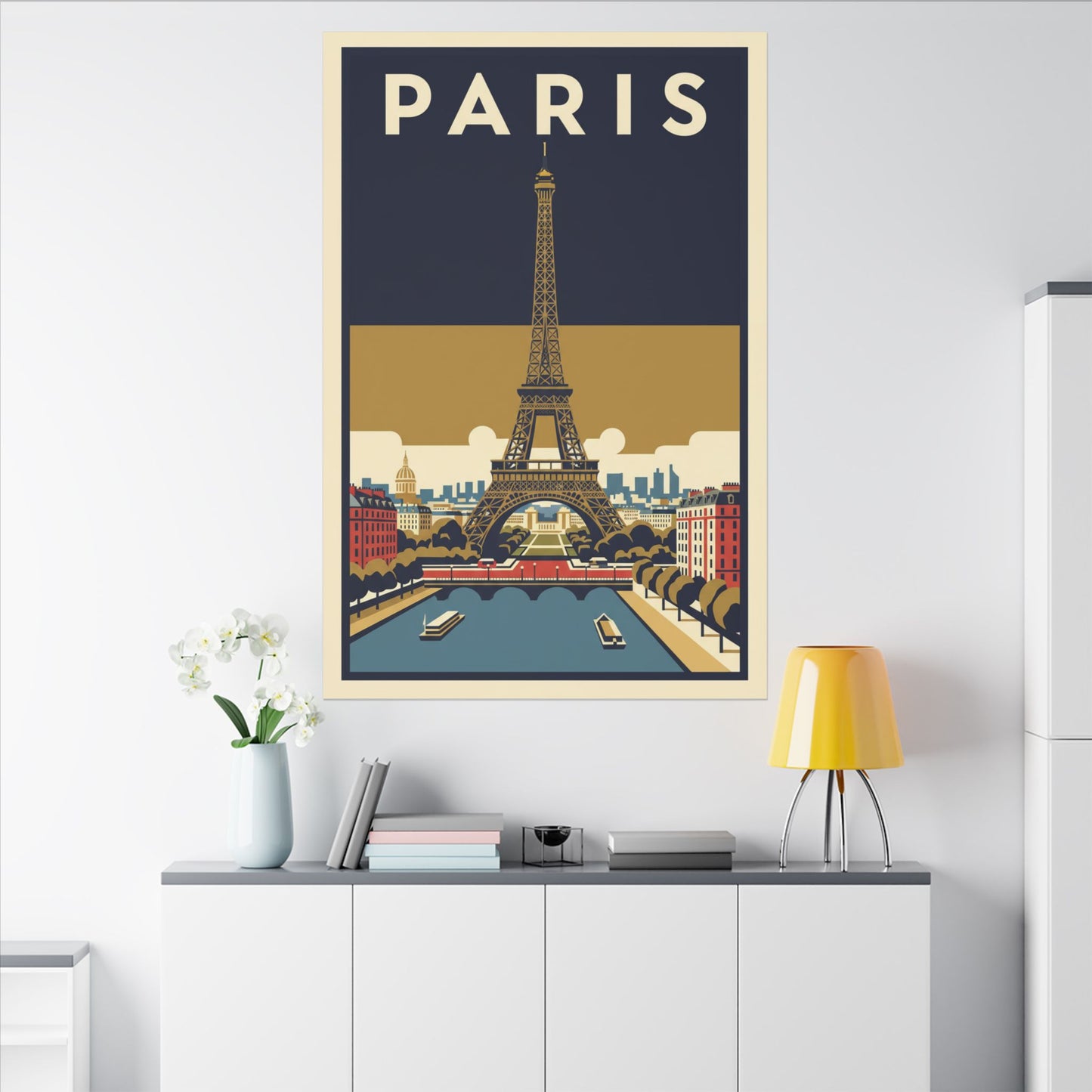 Paris Vintage Eiffel Tower Matte Canvas Wall Art Stretched Travel Poster