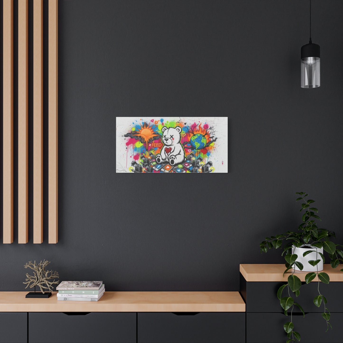 Graffiti Teddy Bear Matte Canvas Wall Art — Colourful Urban Pop Street Art Print