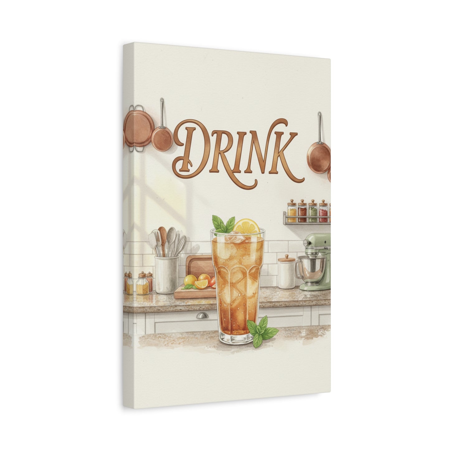 Iced Tea Kitchen Canvas – 'Drink' Vintage Beverage Wall Art