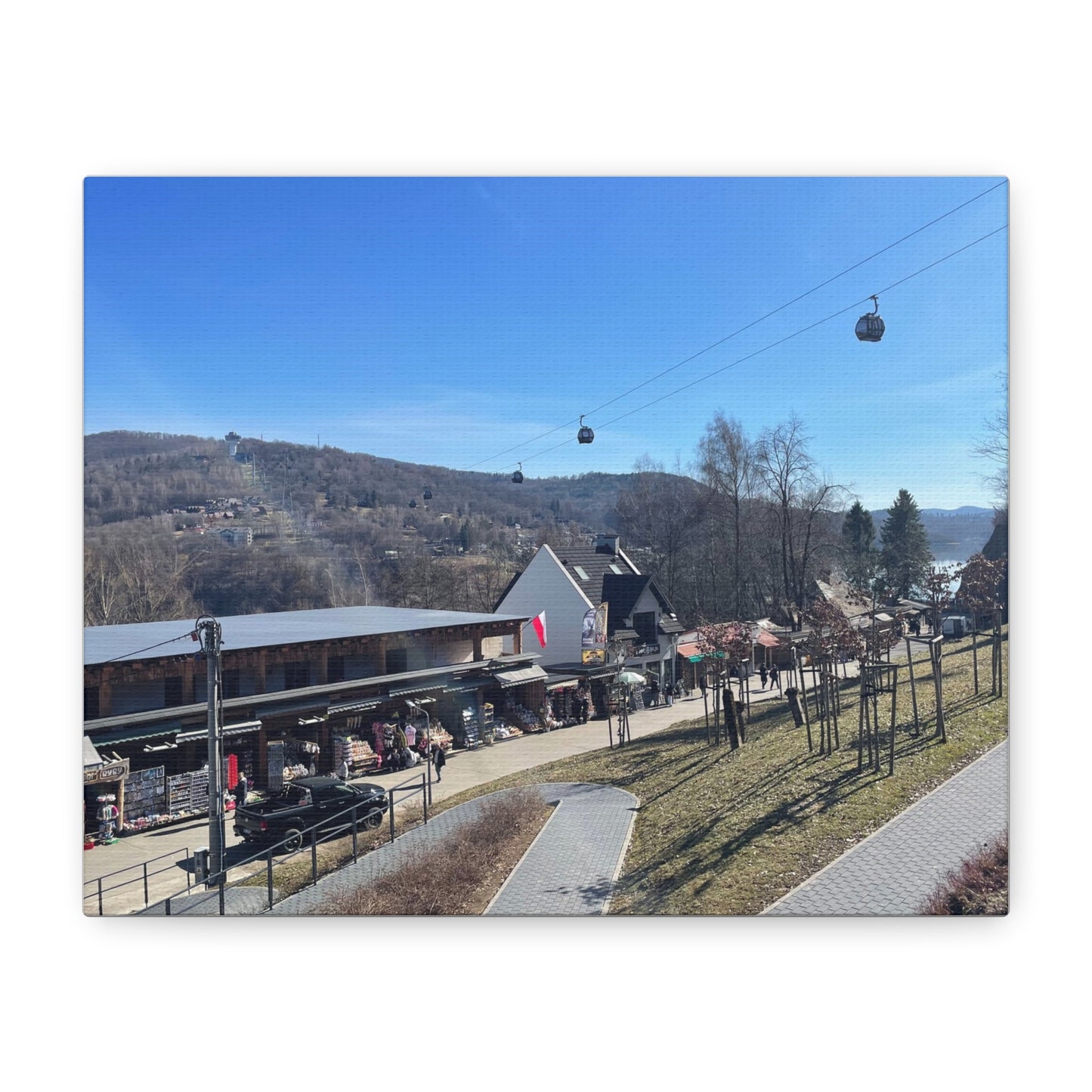 Resort Gondola Matte Canvas Wall Art — Mountain Village Landscape Print