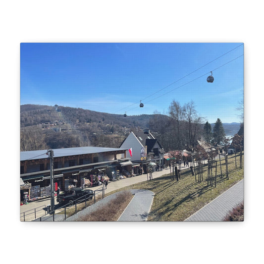 Resort Gondola Matte Canvas Wall Art — Mountain Village Landscape Print