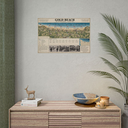Gold Beach D-Day Map Poster — Rolled Historical Print (6 June 1944 Timeline & Photographs)