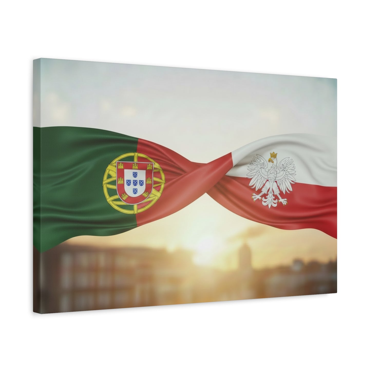Portugal & Poland Flags Canvas Wall Art — Dual-Nation Sunset Matte Canvas