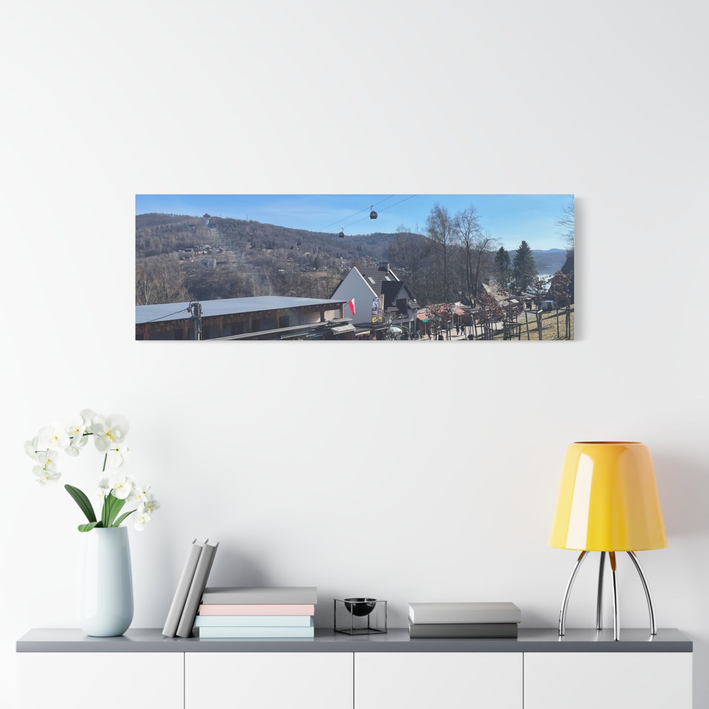Resort Gondola Matte Canvas Wall Art — Mountain Village Landscape Print