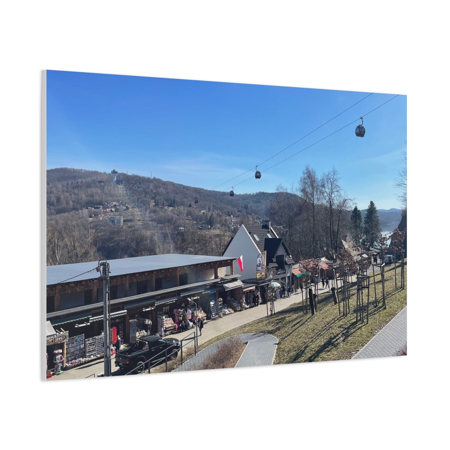Resort Gondola Matte Canvas Wall Art — Mountain Village Landscape Print