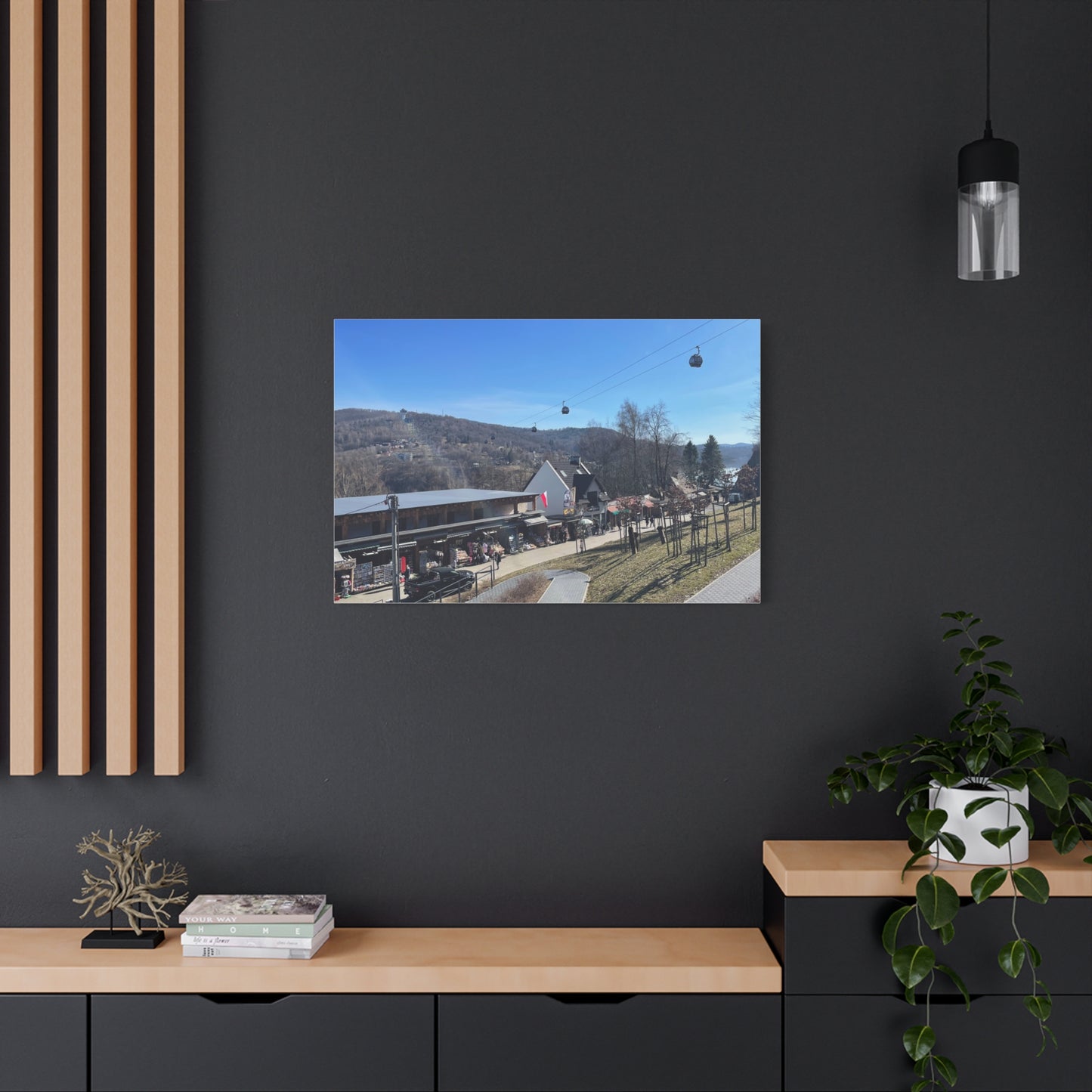Resort Gondola Matte Canvas Wall Art — Mountain Village Landscape Print