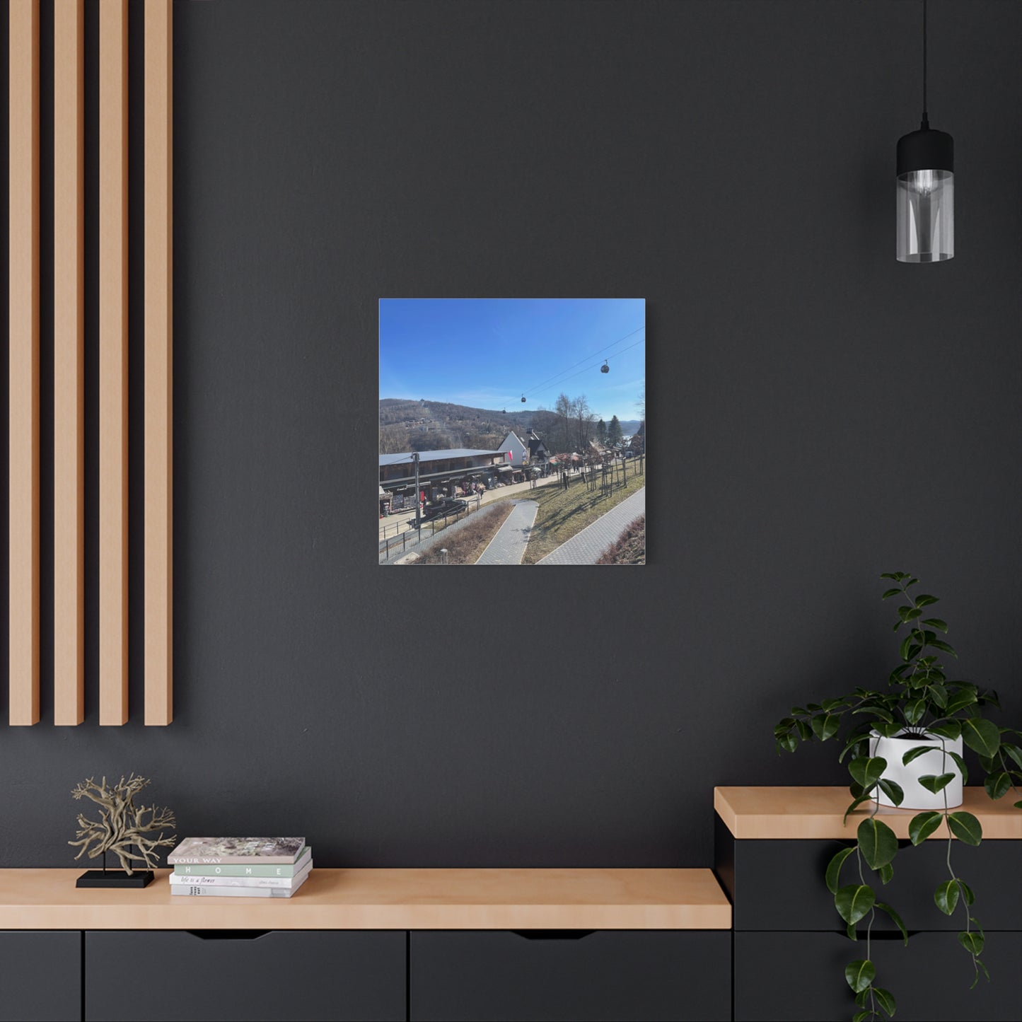 Resort Gondola Matte Canvas Wall Art — Mountain Village Landscape Print