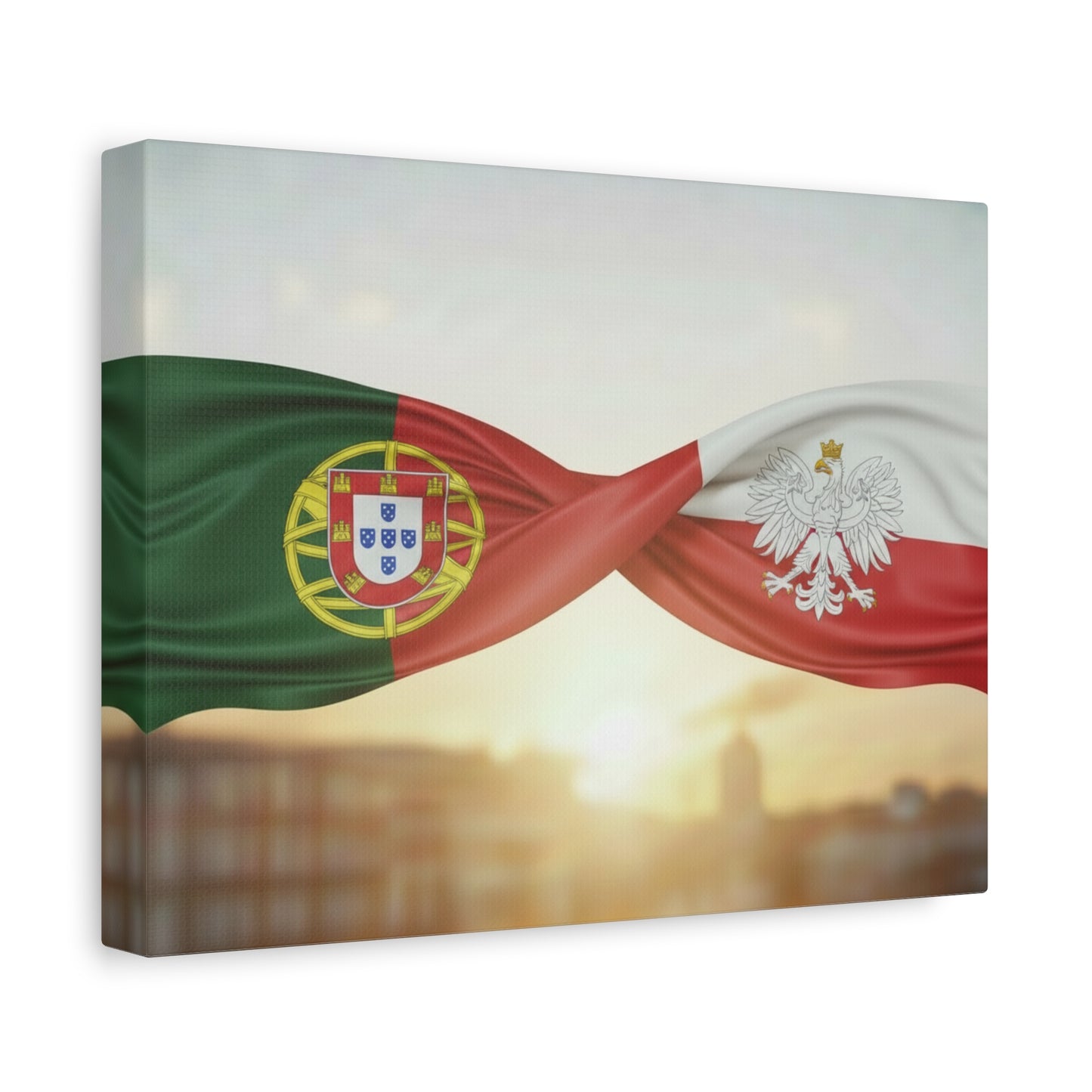 Portugal & Poland Flags Canvas Wall Art — Dual-Nation Sunset Matte Canvas