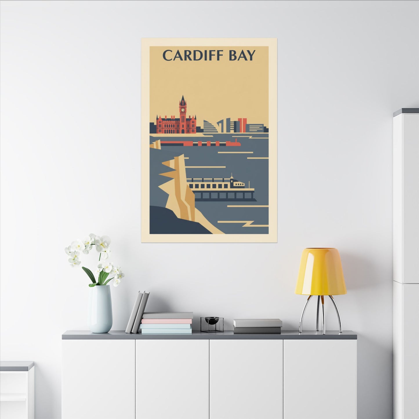 Cardiff Bay view from Penarth Retro Travel Poster Canvas