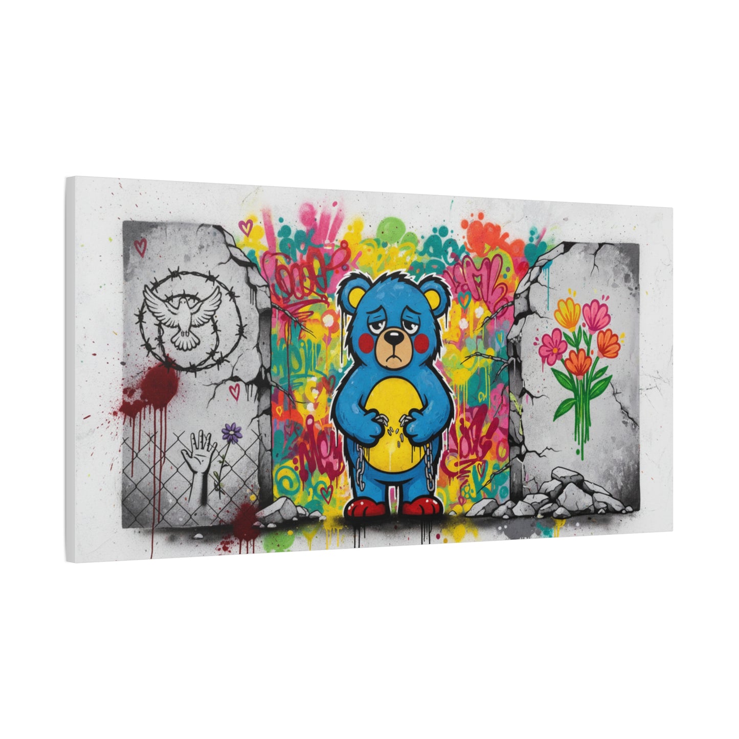 Graffiti Blue Bear Matte Canvas Print — Urban Street Art Wall Decor