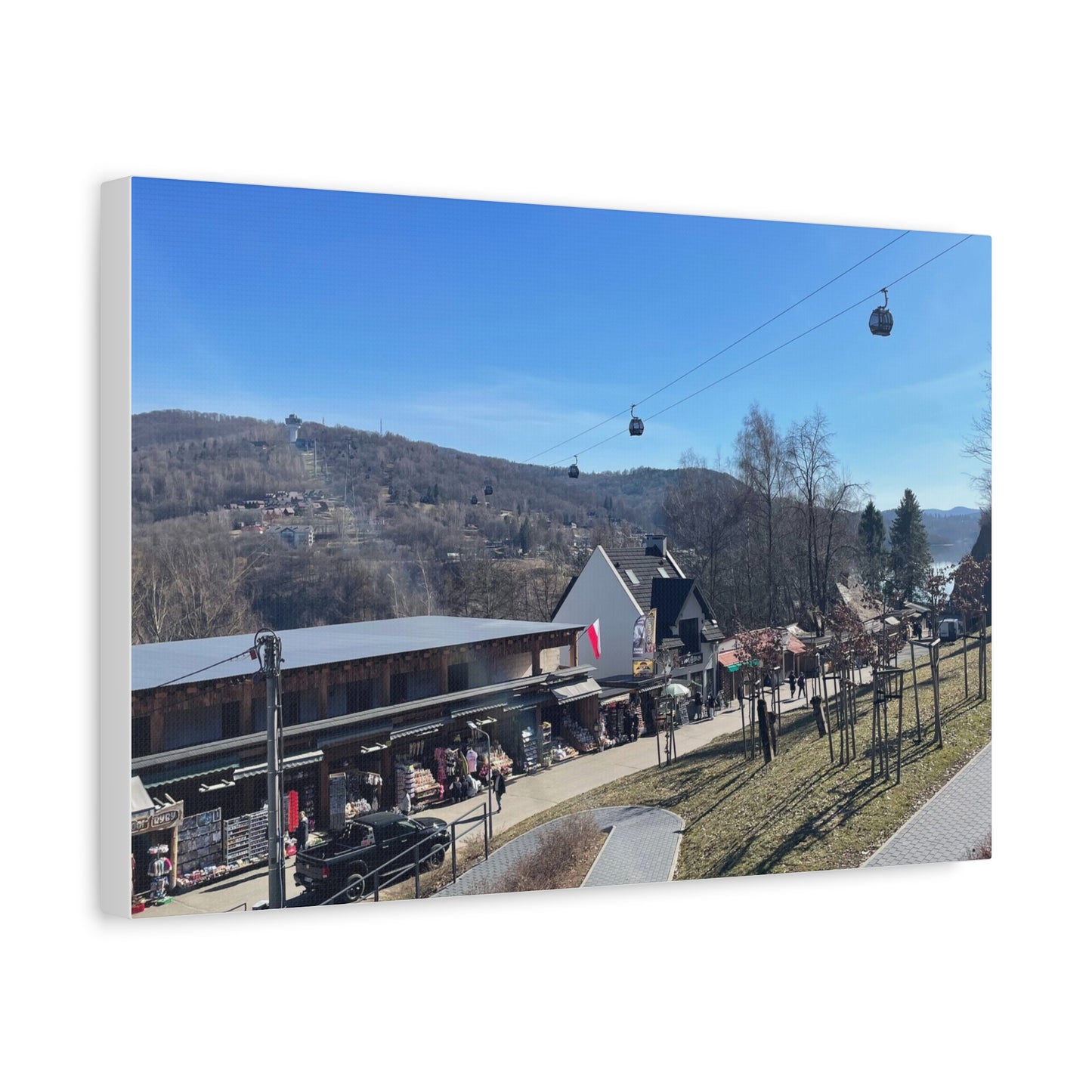 Resort Gondola Matte Canvas Wall Art — Mountain Village Landscape Print