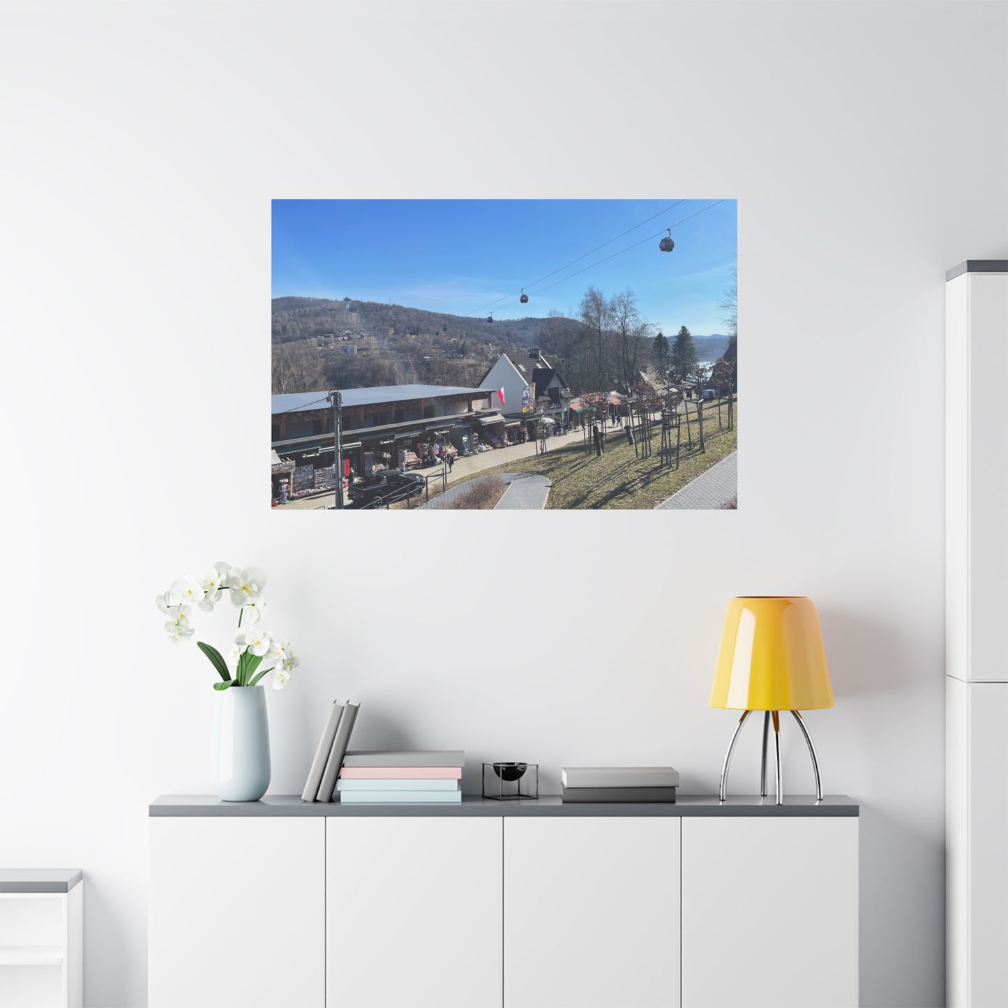 Resort Gondola Matte Canvas Wall Art — Mountain Village Landscape Print