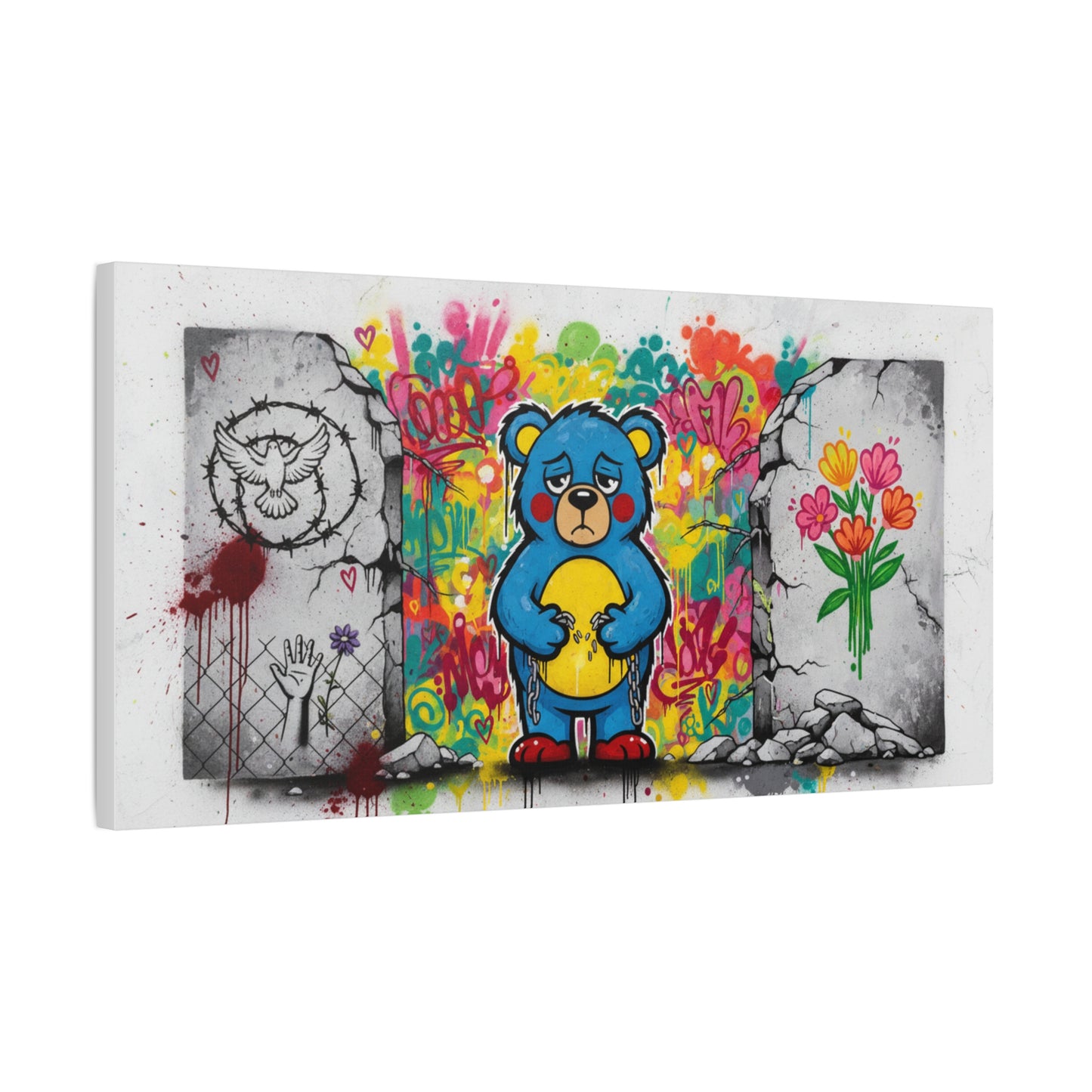 Graffiti Blue Bear Matte Canvas Print — Urban Street Art Wall Decor