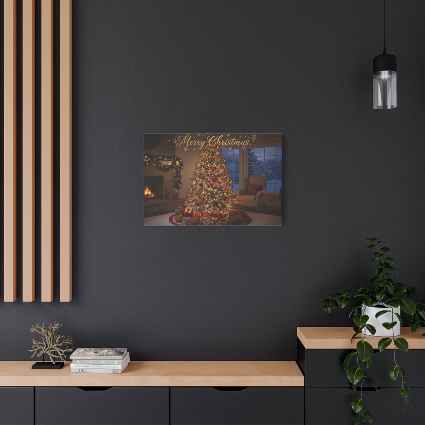 Merry Christmas Holiday Canvas Wall Art — Festive Living Room Christmas Tree Print