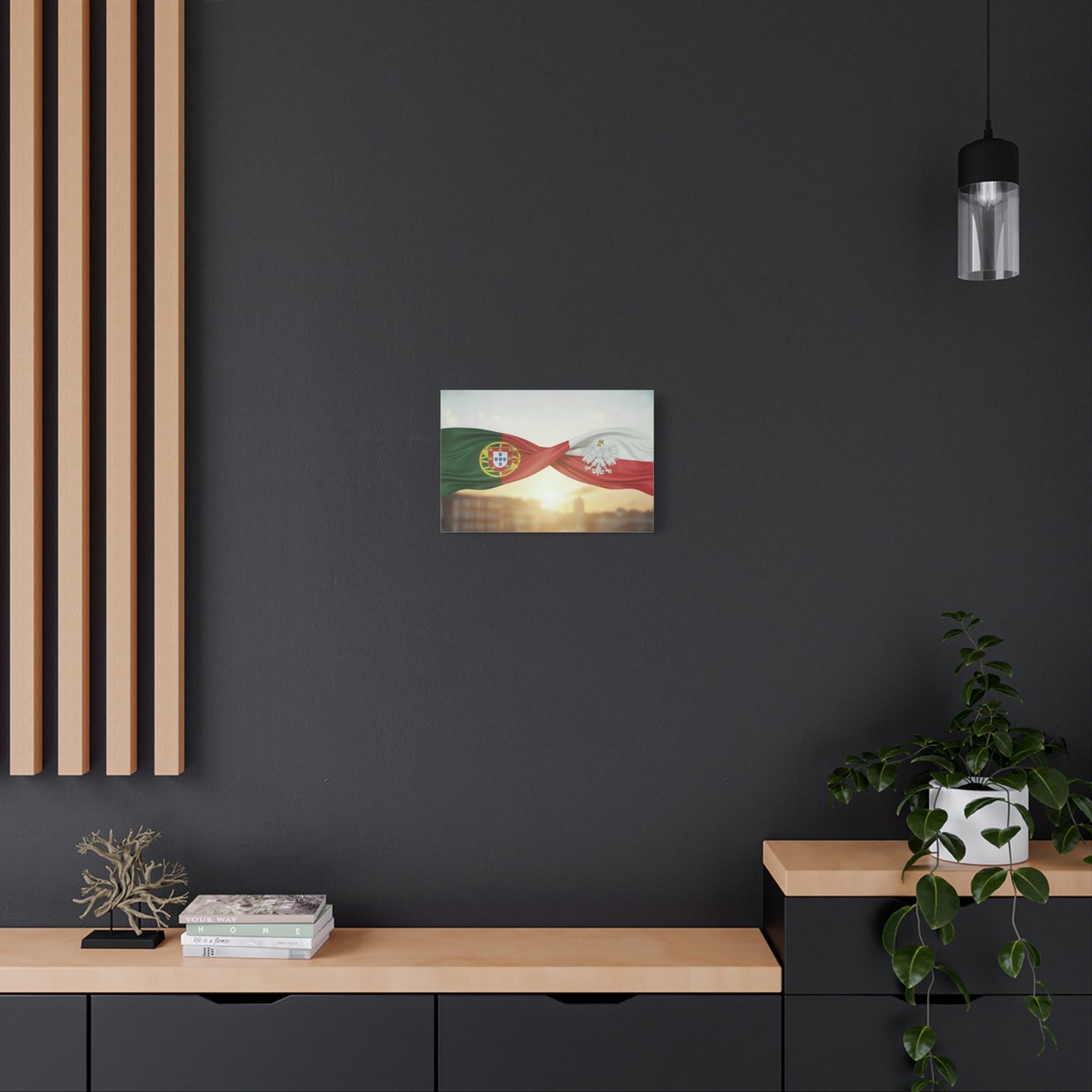Portugal & Poland Flags Canvas Wall Art — Dual-Nation Sunset Matte Canvas