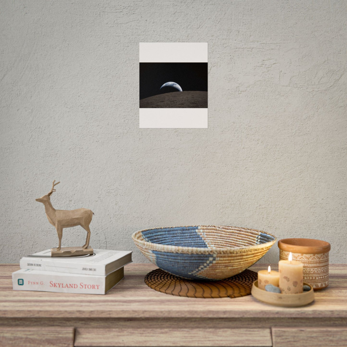 Earthrise Over Lunar Horizon Poster — Lunar Landscape Wall Art