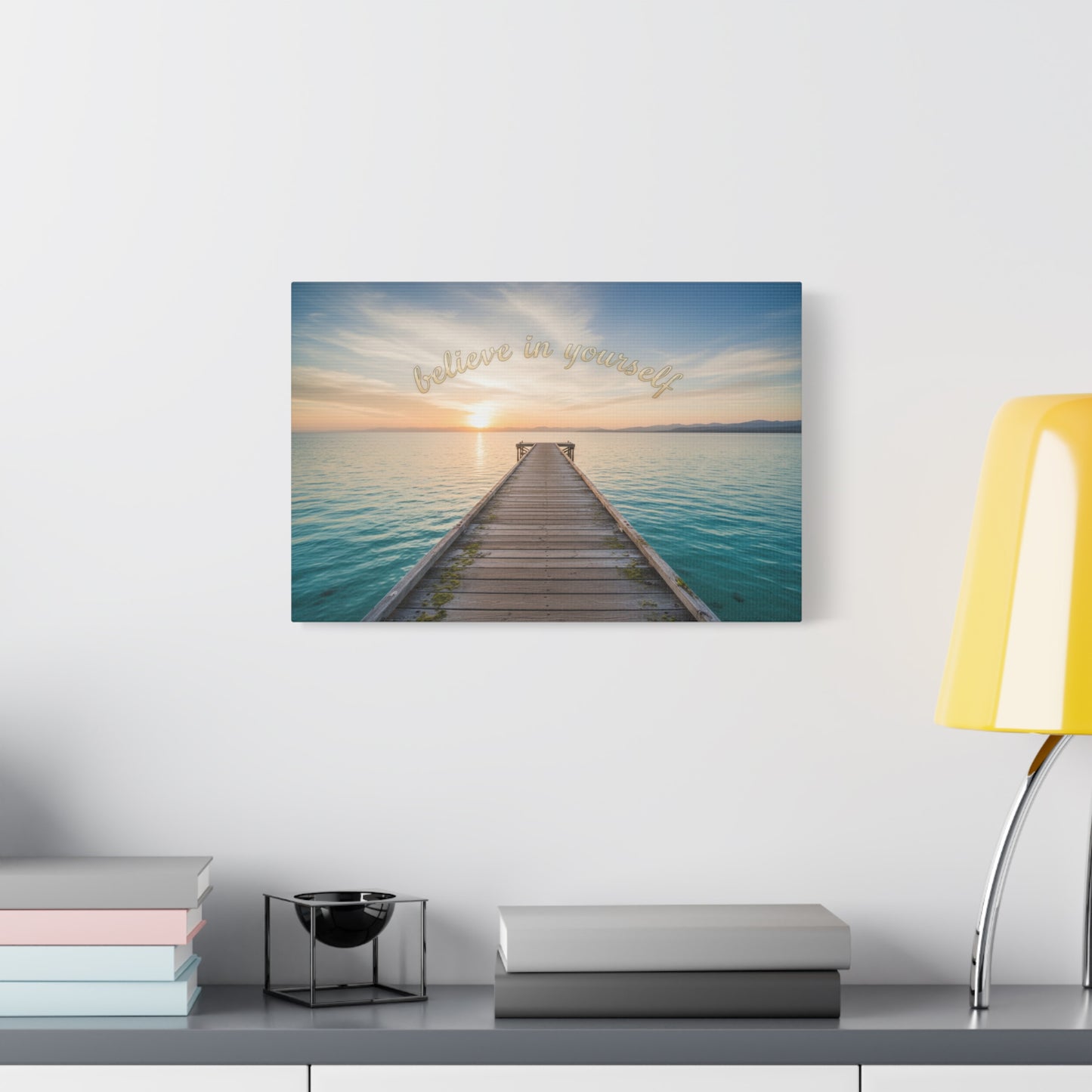 Believe In Yourself Sunset Pier Matte Canvas Wall Art