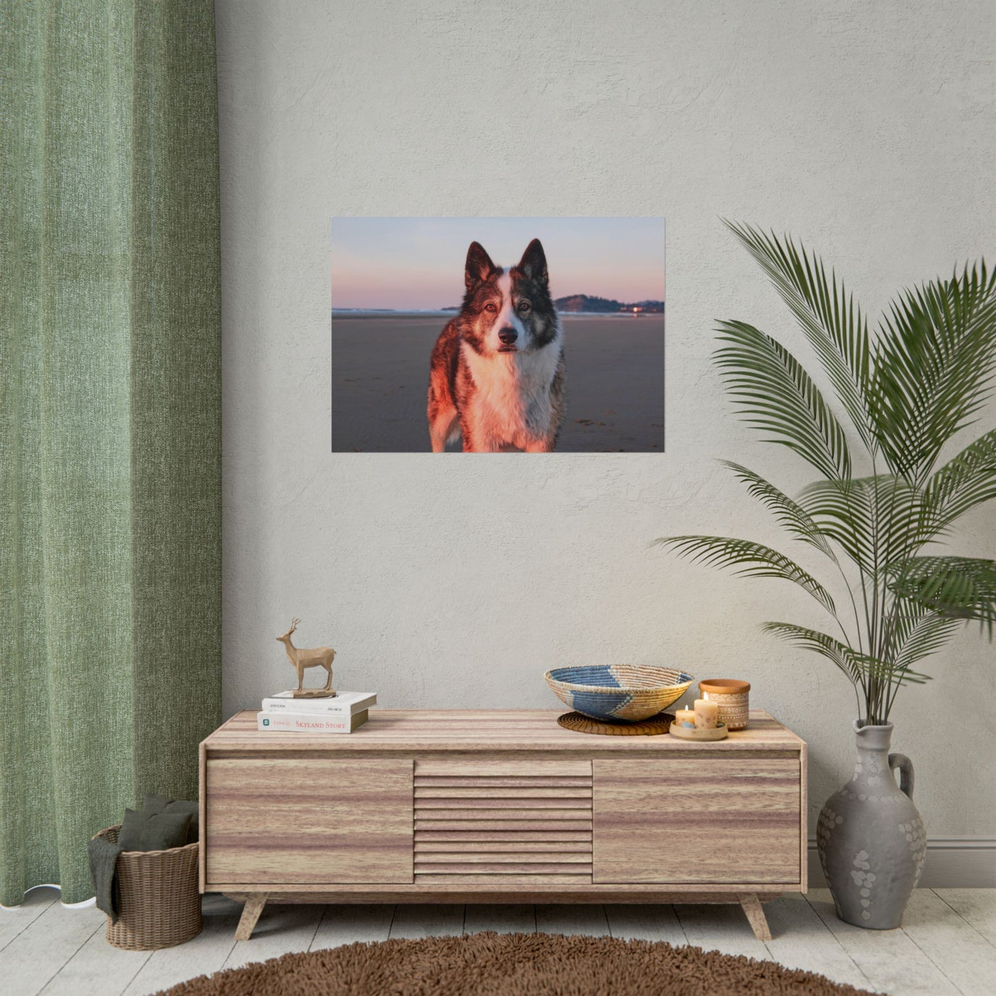 Beach Sunset Husky Poster — Rolled Dog Portrait Print