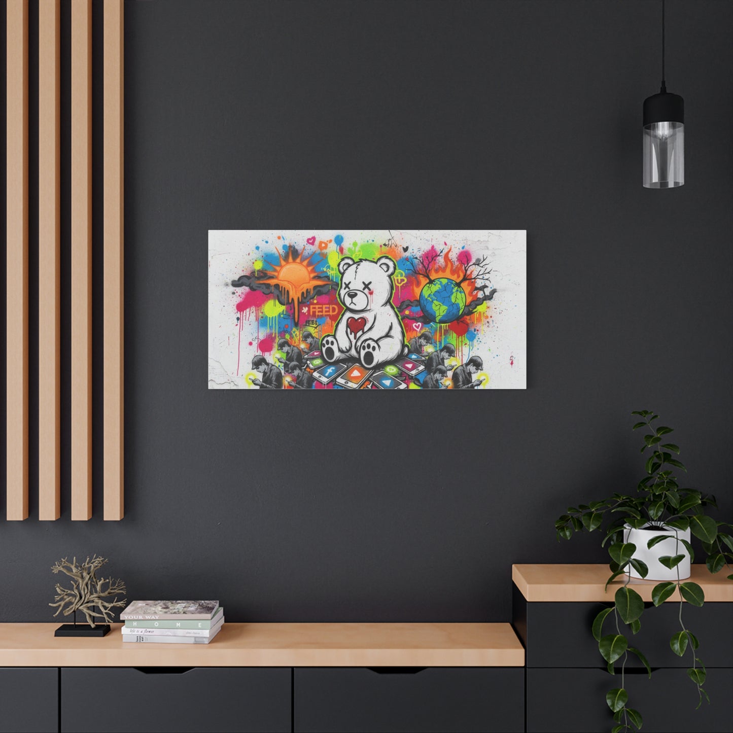 Graffiti Teddy Bear Matte Canvas Wall Art — Colourful Urban Pop Street Art Print