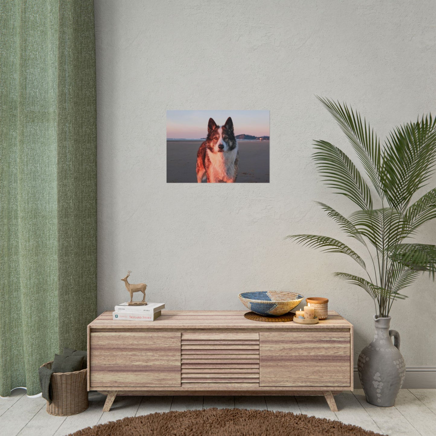 Beach Sunset Husky Poster — Rolled Dog Portrait Print