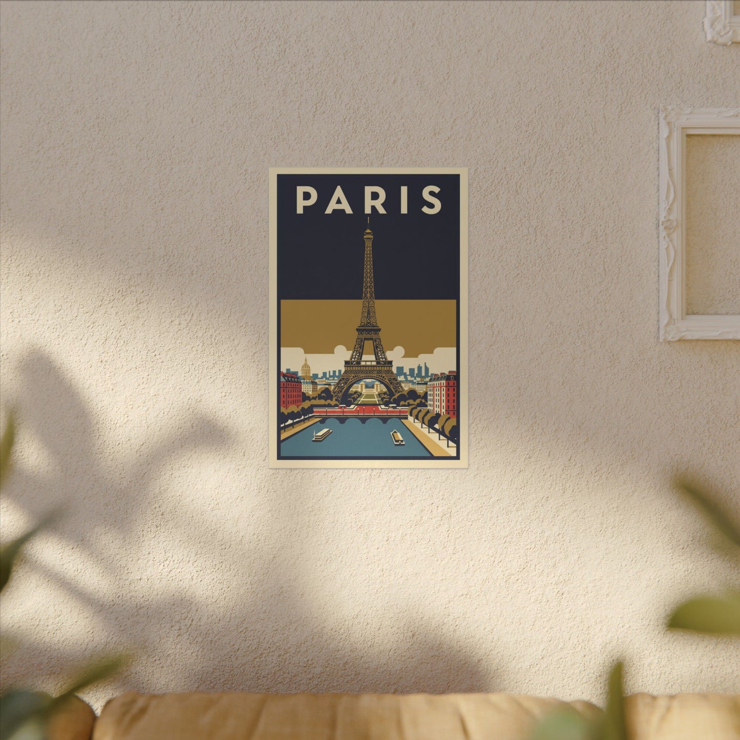 Paris Vintage Eiffel Tower Matte Canvas Wall Art Stretched Travel Poster