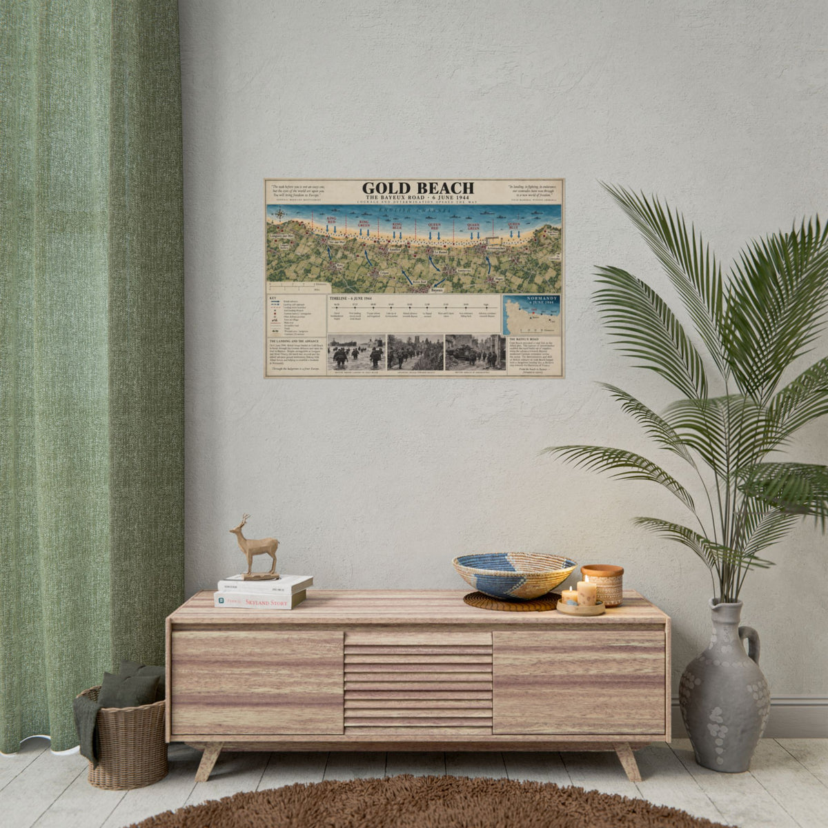 Gold Beach D-Day Map Poster — Rolled Historical Print (6 June 1944 Timeline & Photographs)