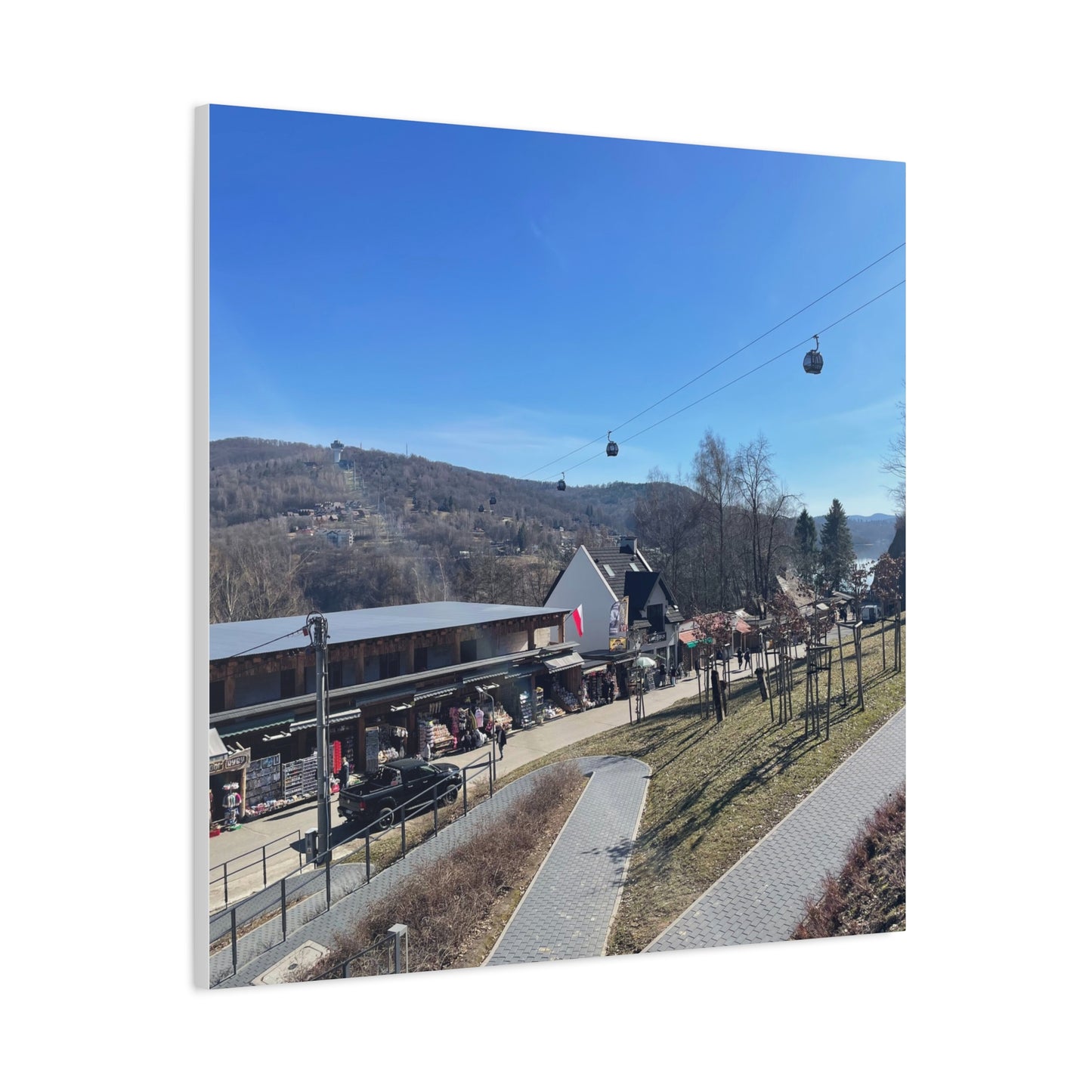 Resort Gondola Matte Canvas Wall Art — Mountain Village Landscape Print