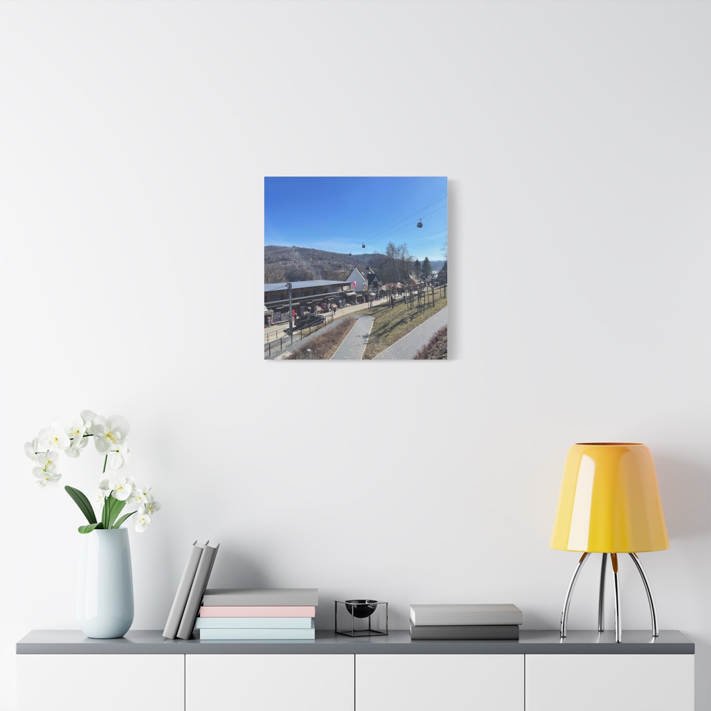 Resort Gondola Matte Canvas Wall Art — Mountain Village Landscape Print