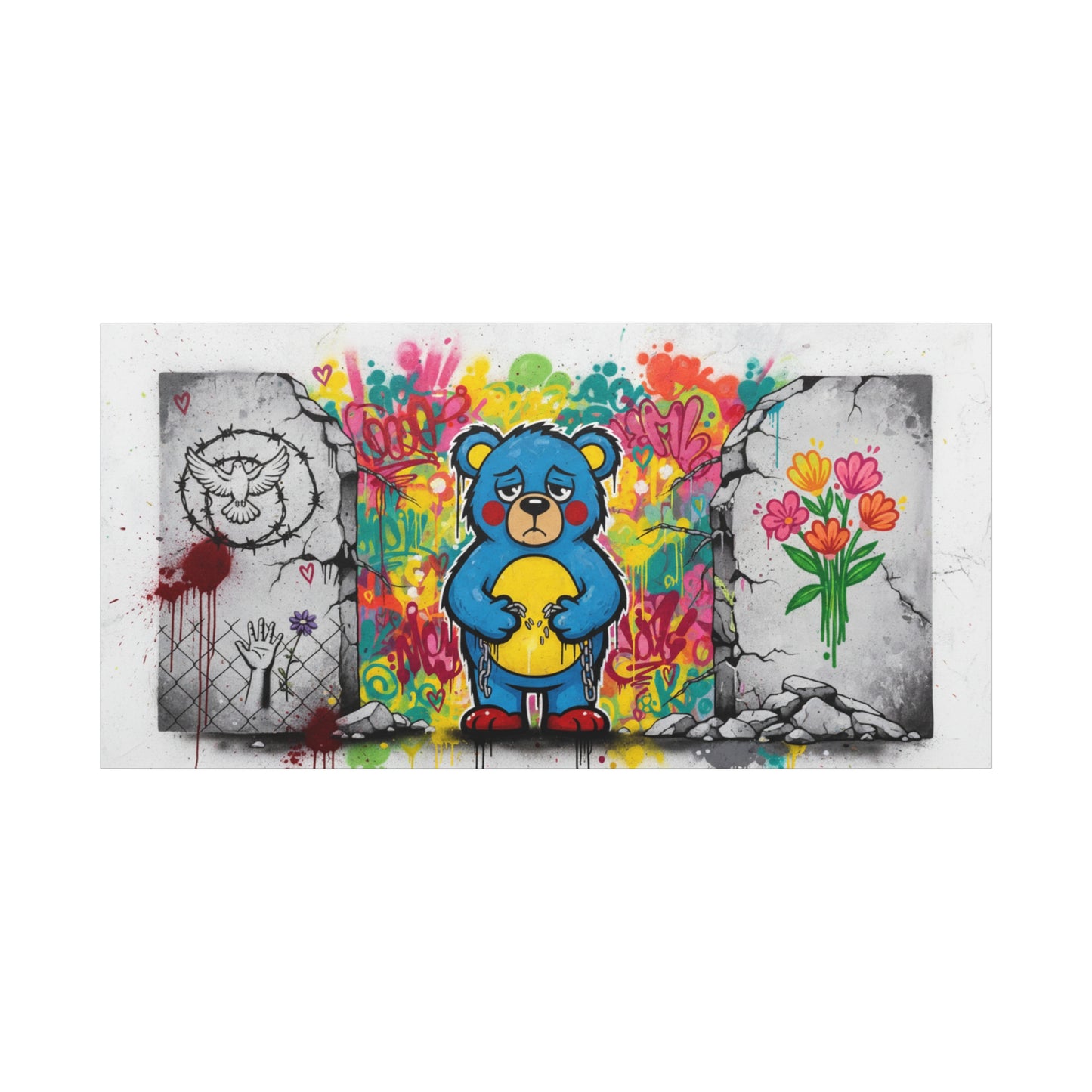 Graffiti Blue Bear Matte Canvas Print — Urban Street Art Wall Decor