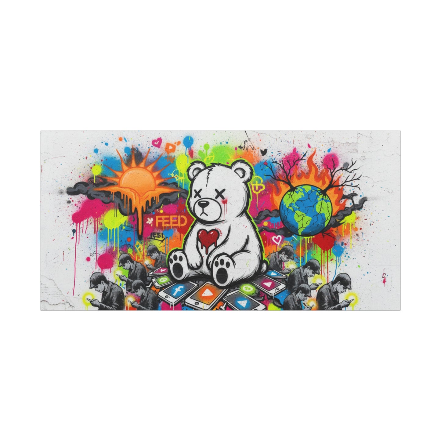 Graffiti Teddy Bear Matte Canvas Wall Art — Colourful Urban Pop Street Art Print