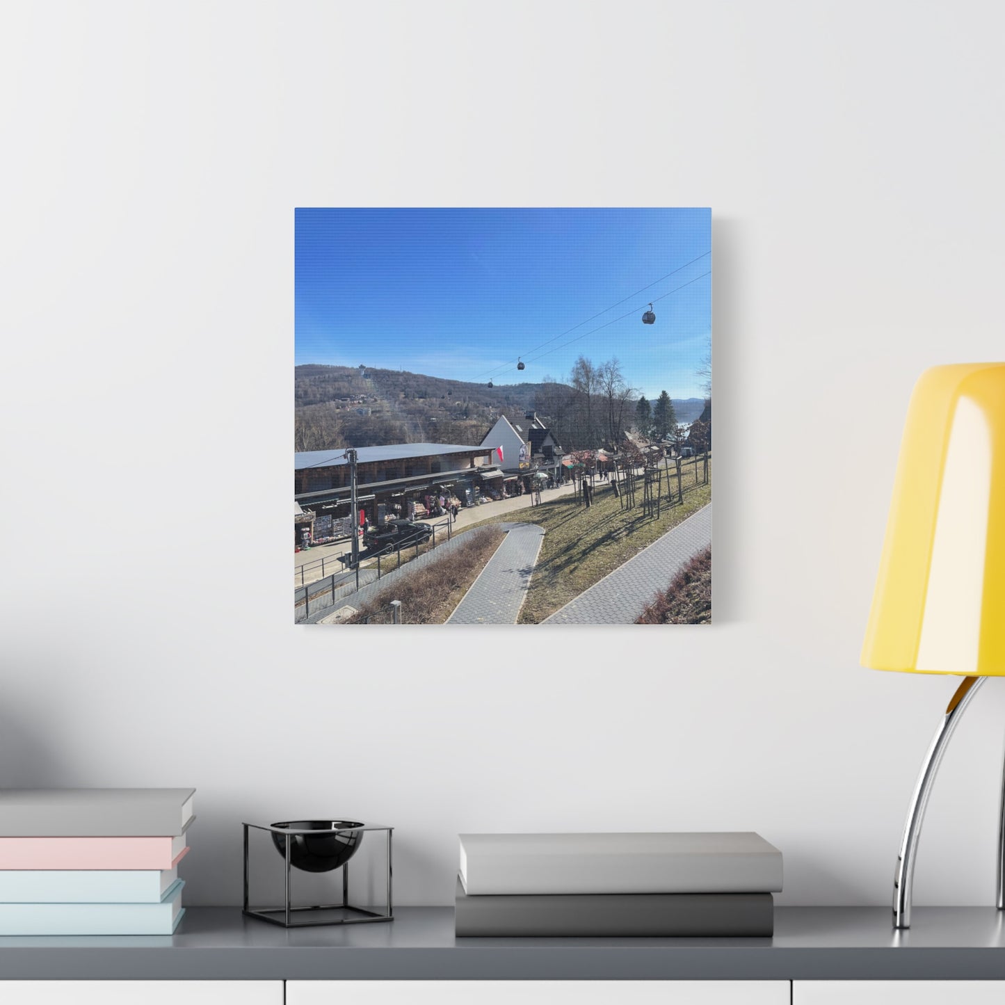 Resort Gondola Matte Canvas Wall Art — Mountain Village Landscape Print
