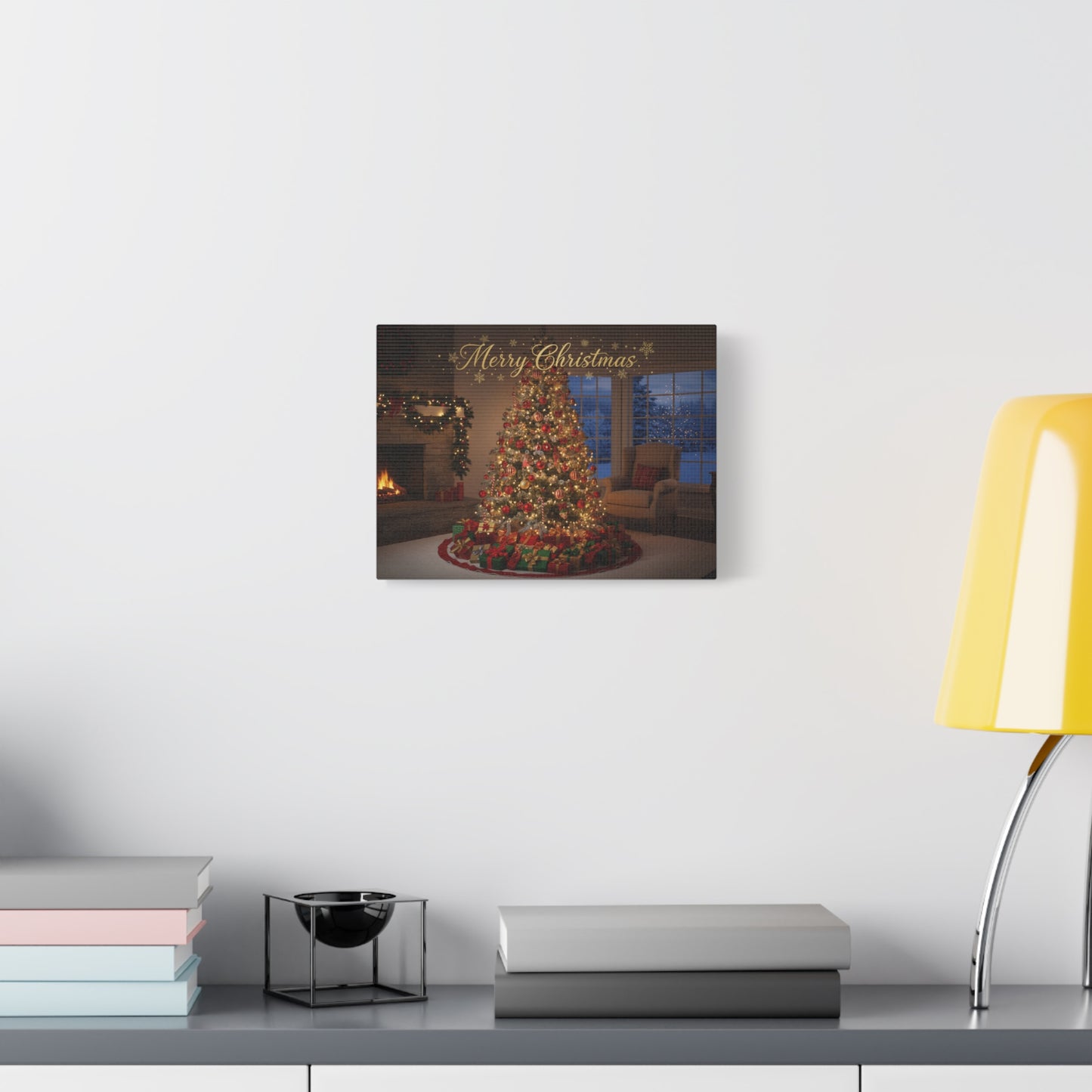 Merry Christmas Holiday Canvas Wall Art — Festive Living Room Christmas Tree Print