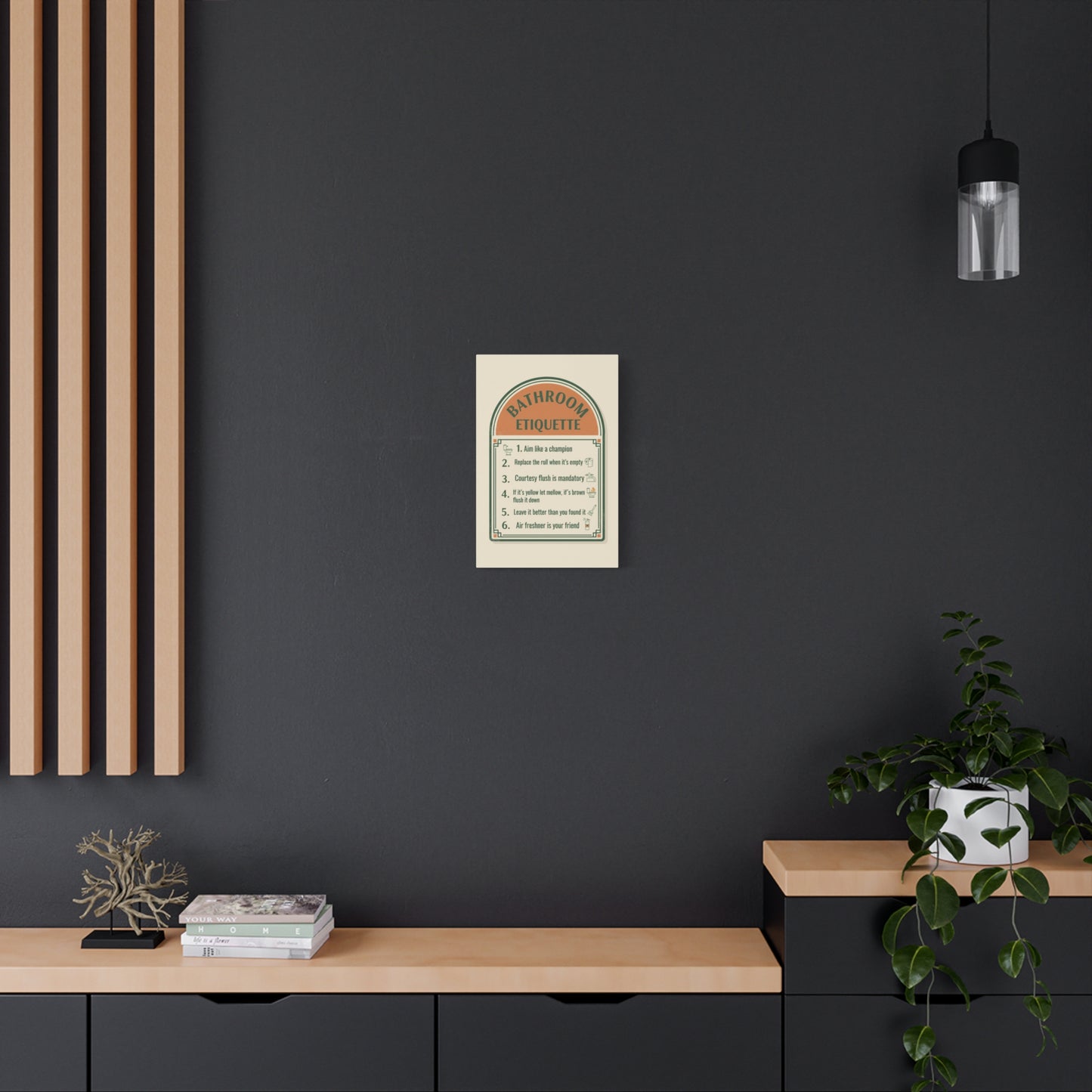 Bathroom Etiquette Canvas Wall Art – Retro Rules Sign for Powder Room