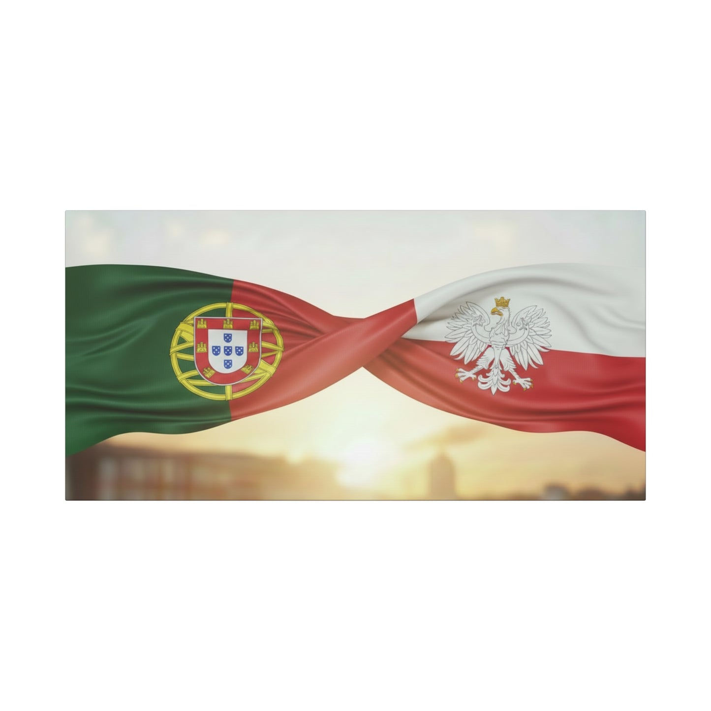 Portugal & Poland Flags Canvas Wall Art — Dual-Nation Sunset Matte Canvas