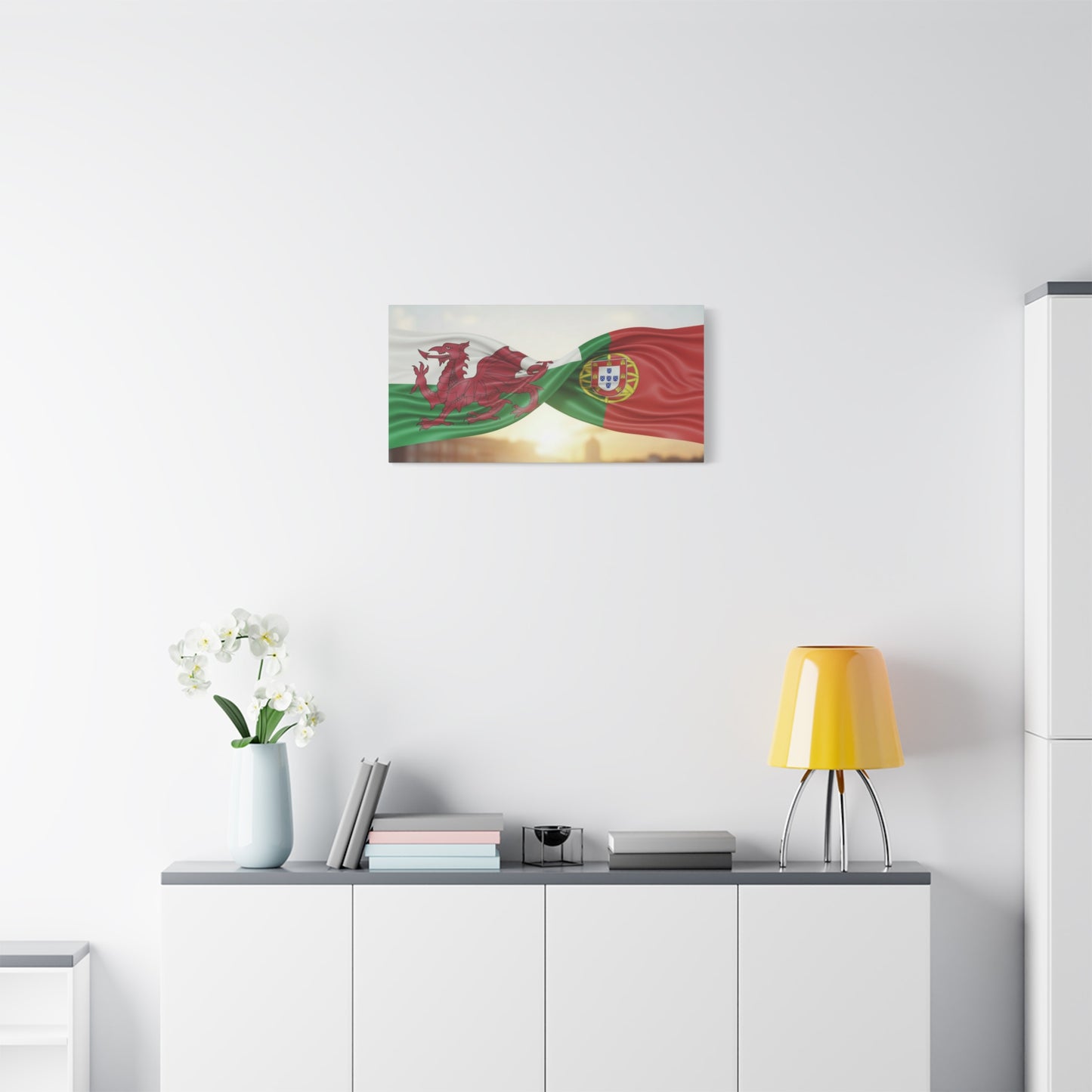 Welsh and Portuguese Flags Canvas Print — Dual-Nation Matte Stretched Wall Art