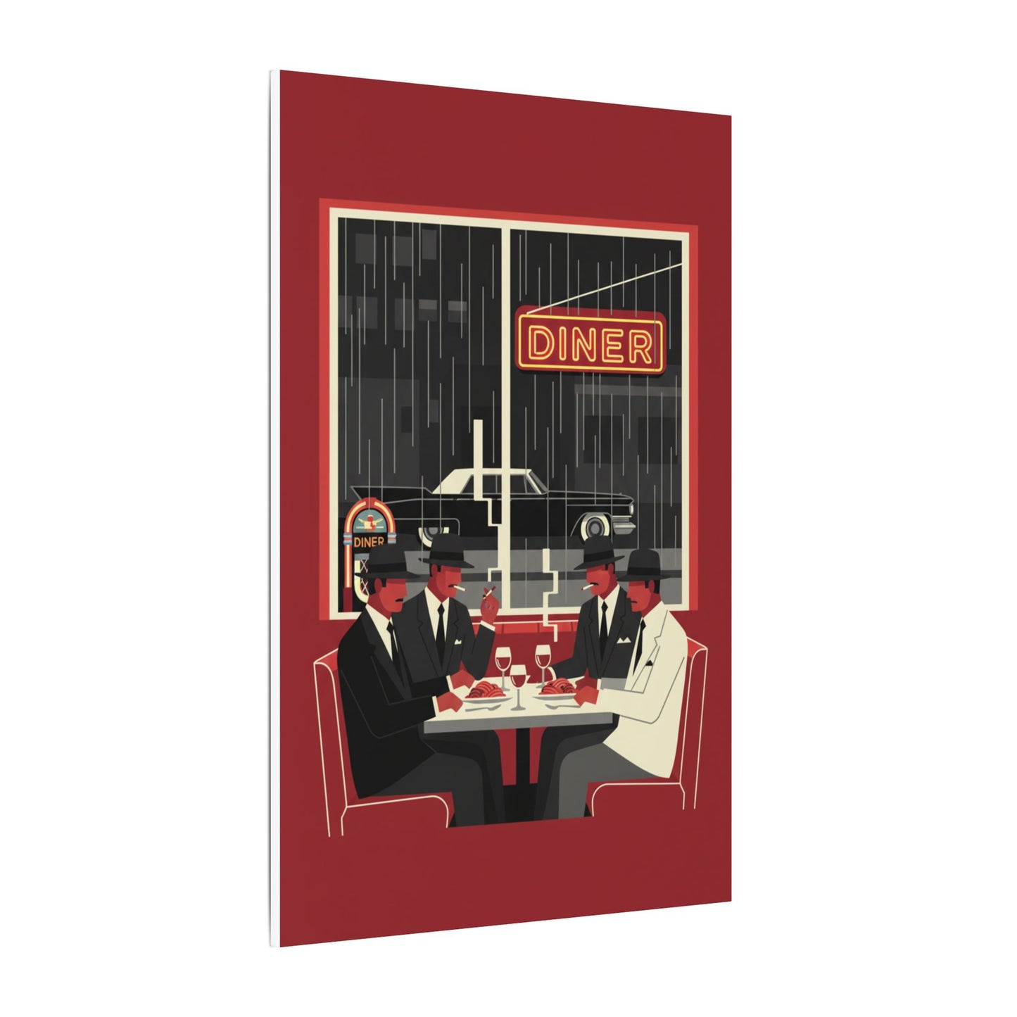 Retro Diner Canvas Print Vintage Rainy Night Illustration