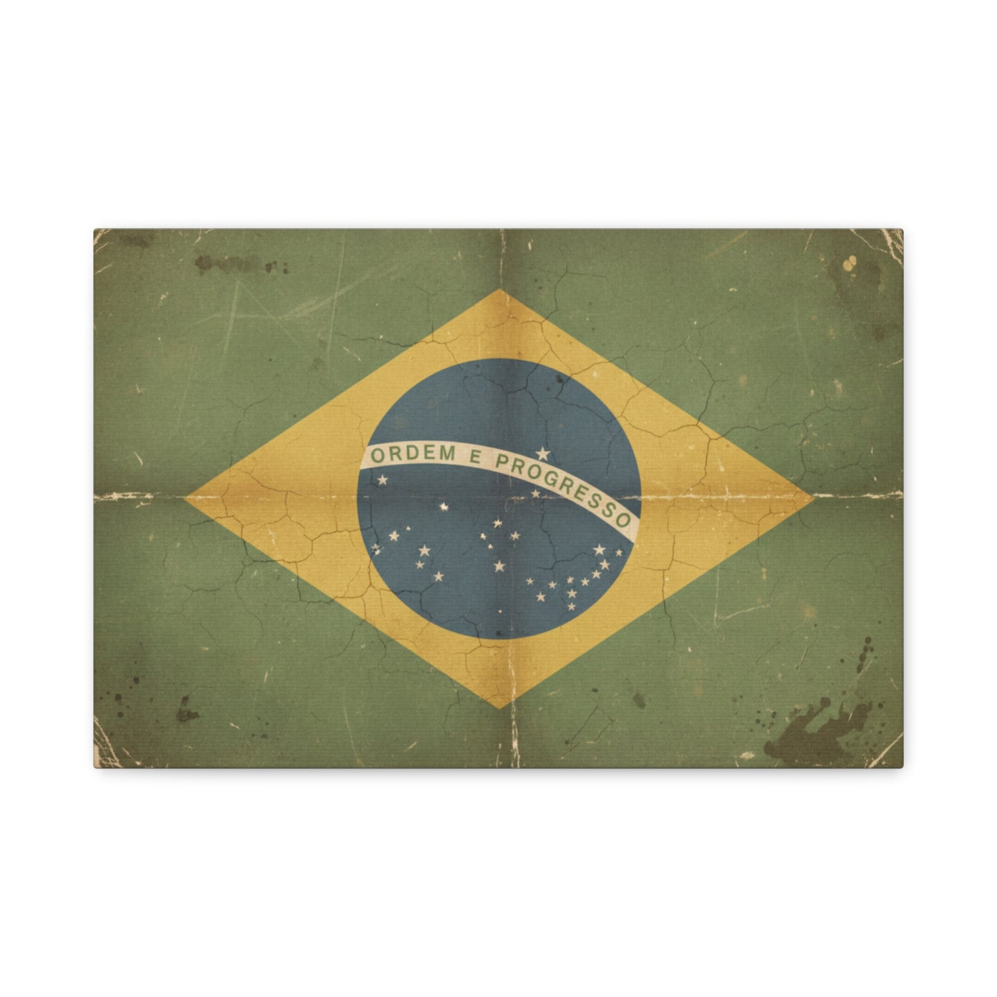 Brazil Flag Vintage Canvas Print — Vintage 'Ordem e Progresso' Stretched Matte Wall Art