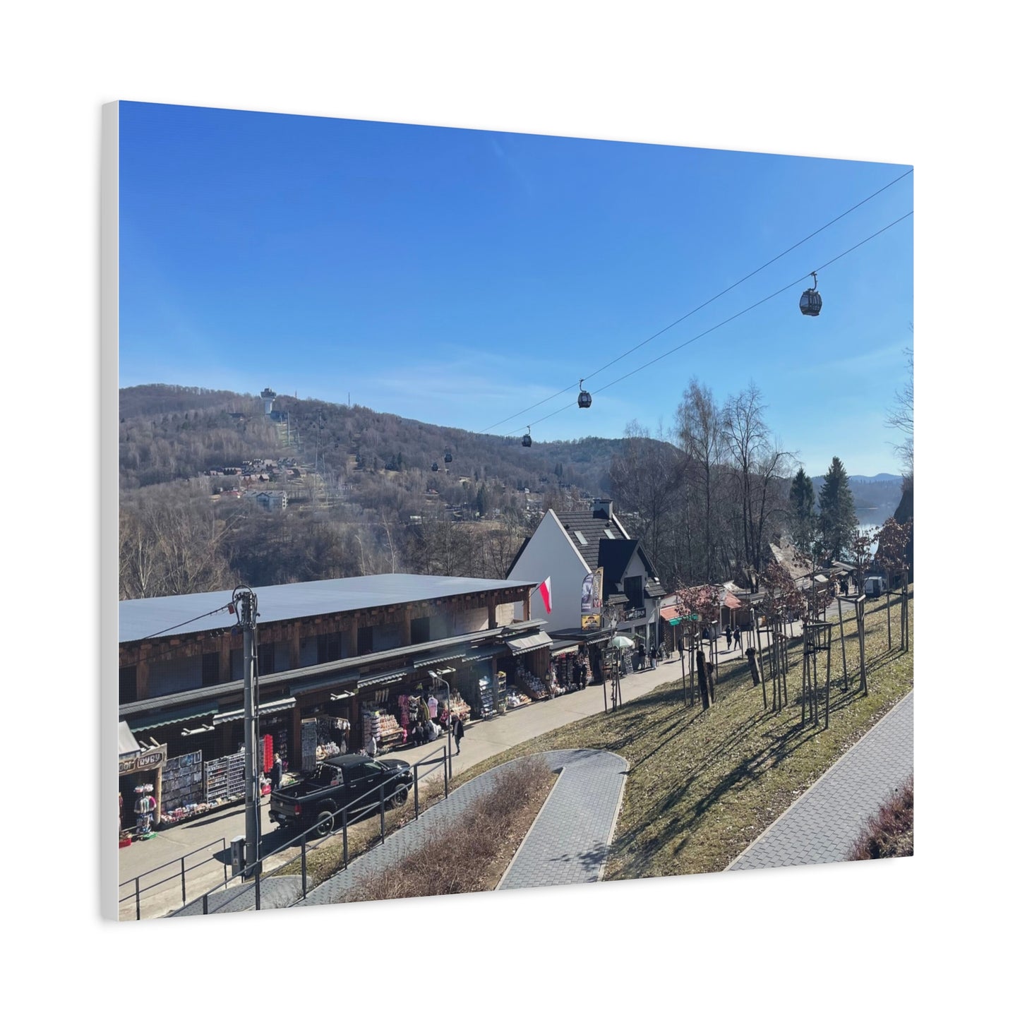 Resort Gondola Matte Canvas Wall Art — Mountain Village Landscape Print