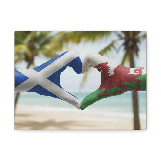Scottish & Welsh Flag Heart Canvas – Stretched Matte Wall Art