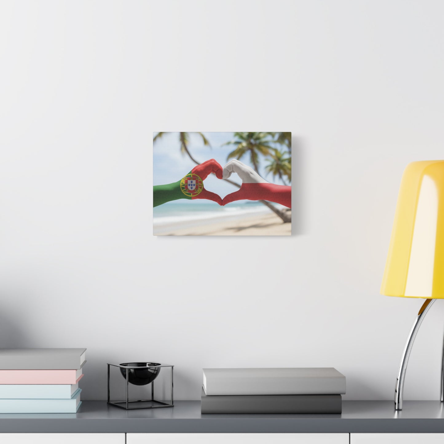 Portugal & Polish Flag Heart Canvas Print — Beach-Inspired Matte Stretched Wall Art