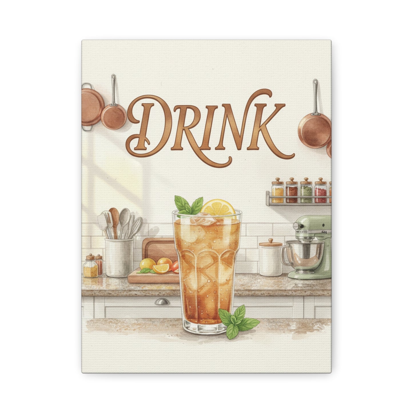 Iced Tea Kitchen Canvas – 'Drink' Vintage Beverage Wall Art