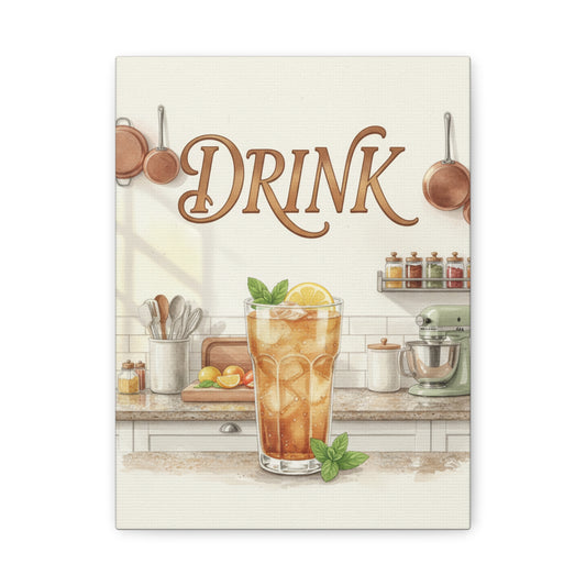 Iced Tea Kitchen Canvas – 'Drink' Vintage Beverage Wall Art